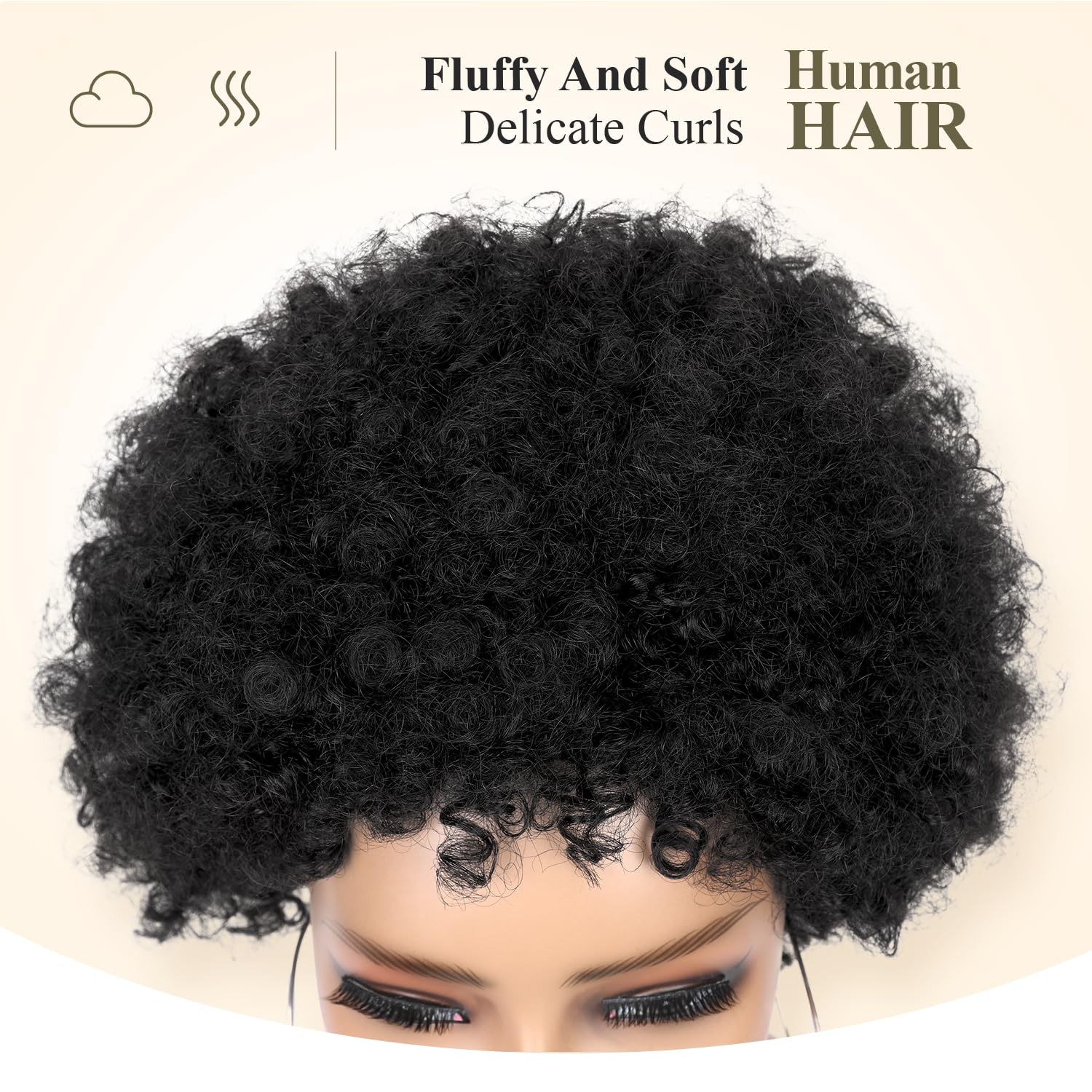 WIGER Short Human Hair Afro Kinky Curly Wigs for Black Women Pixie Cut Curly Wigs Black No Lace Curly Afro Hair African American