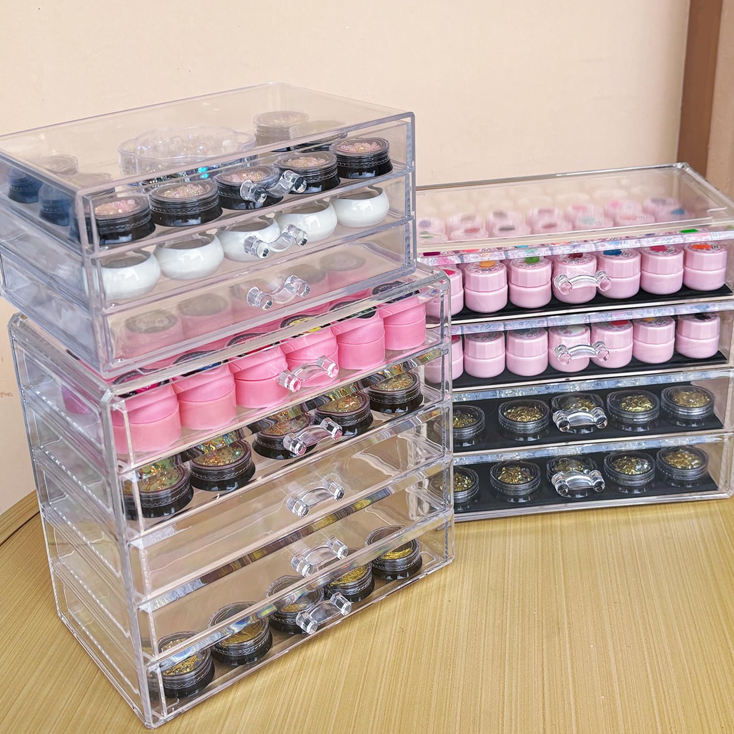 Guolich 4 Tier Nail Organizers and Storage Transparent Acrylic Nail Art Jewelry Accessories Storage Box Rack Shelf Display Stand