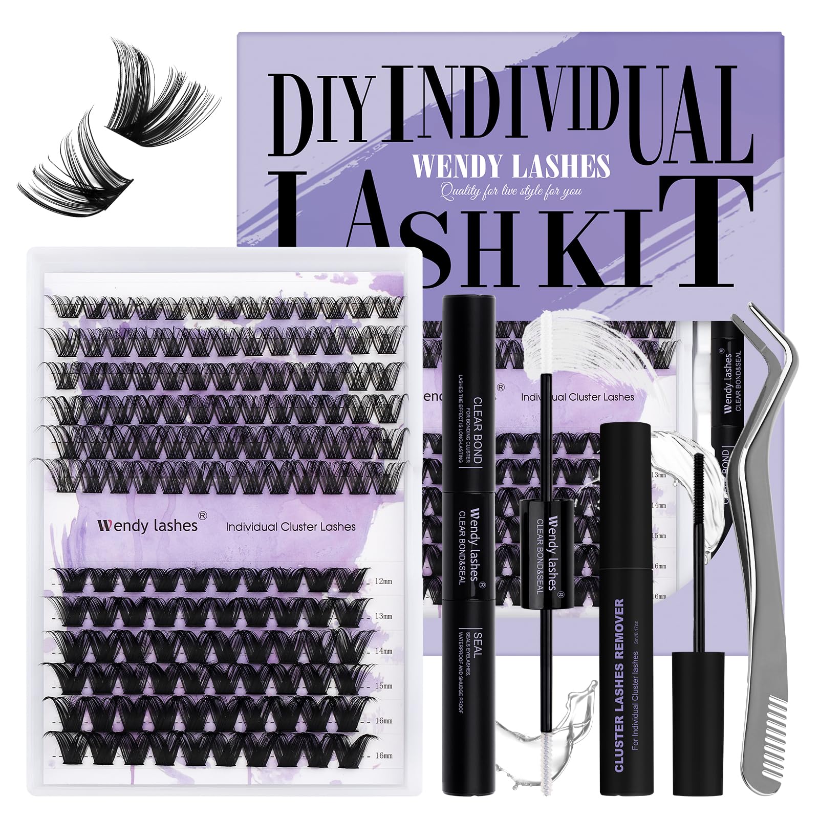 Diy Lash Extension Kit Lash Clusters C/D Curl Individual Lashes Remover Strong Hold Clear Waterproof Lash Bond And Seal Glue Nic