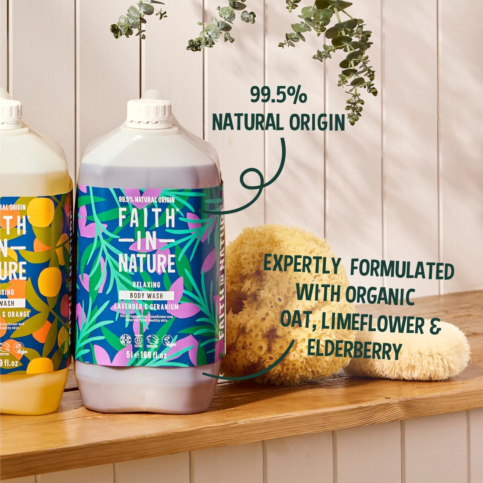 FAITH IN NATURE Natural Lavender & Geranium Body Wash, Nourishing, Vegan and Cruelty Free, Parabens and SLS Free, 5 Litre Refill