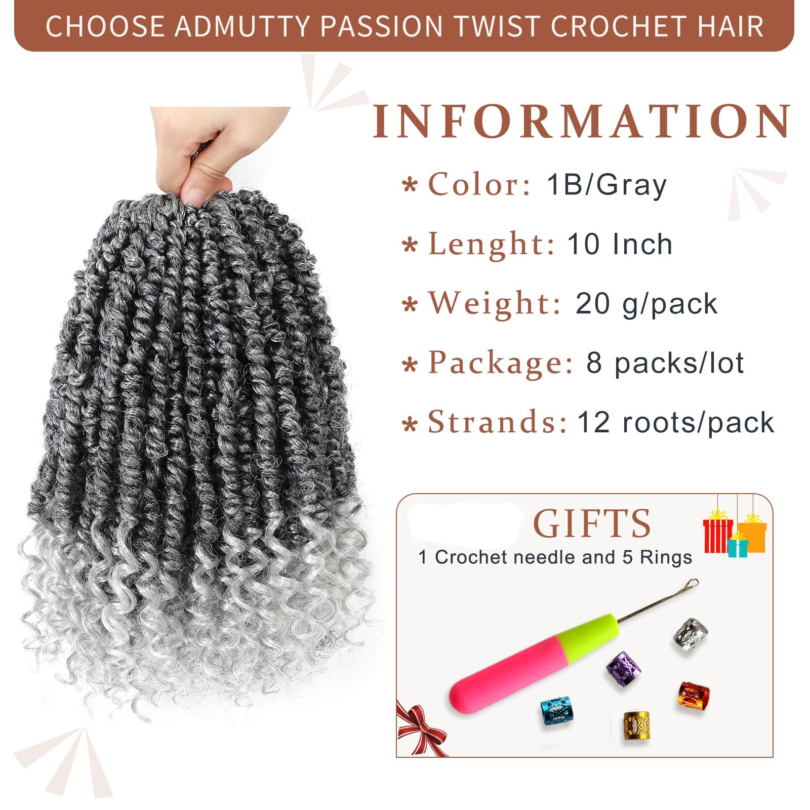 Passion Twist Crochet Hair,Pretwisted Crochet Hair 10 Inch Passion Twist Hair,Passion Twist Crochet Hair 8 Packs Pretwisted Pass