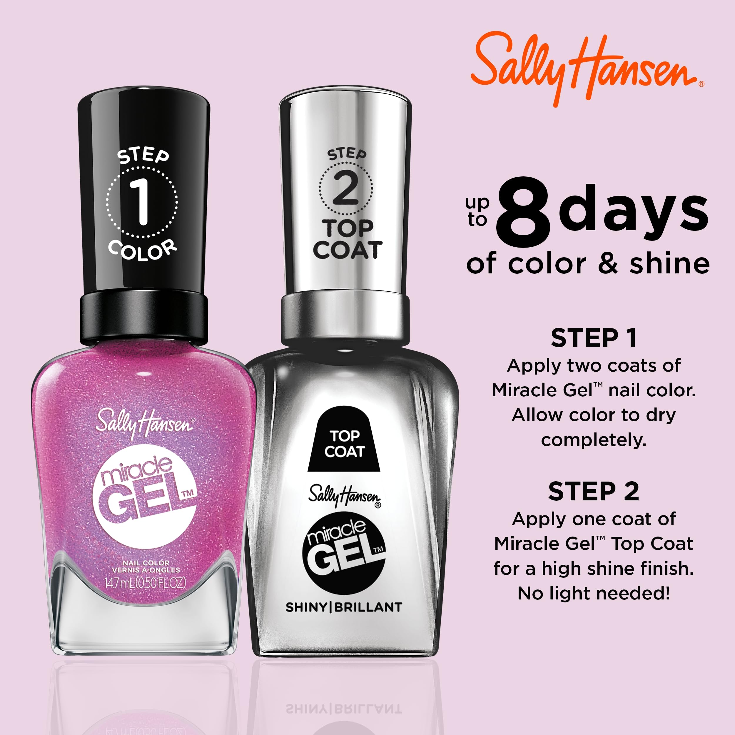 Sally Hansen Miracle Gel, Quartz And Kisses, Long Lasting, Gel-Like Formula, No Uv Lamp Needed, Pink Nail Polish