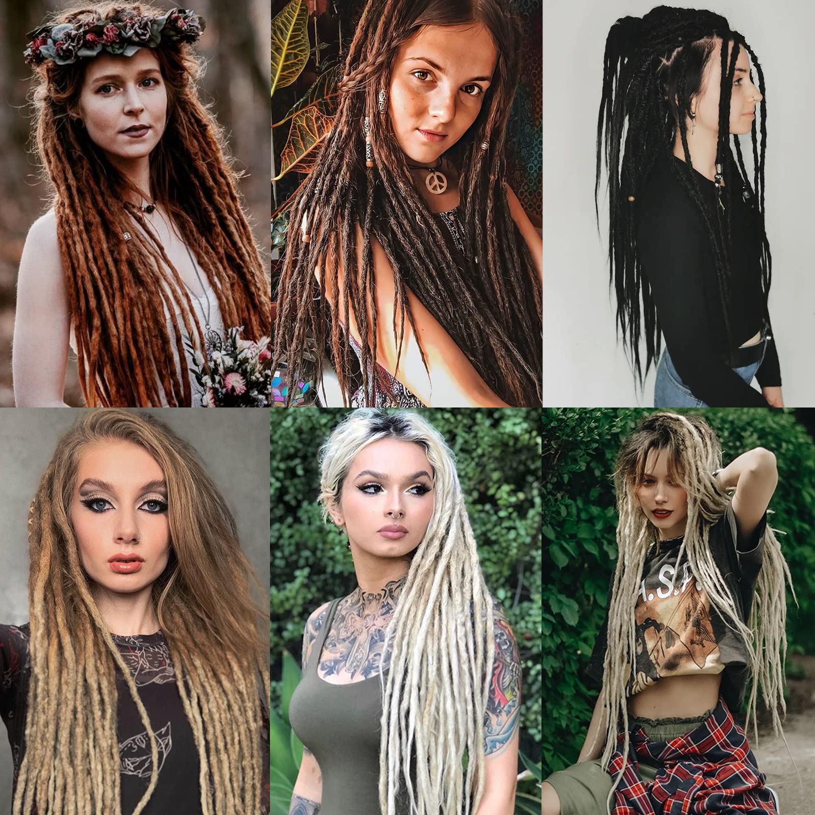 Leeven 0.6 Cm Width Handmade Dreadlock Extensions 24 Inch Ombre Grey Single Ended Dreads 20 Strands Synthetic Crochet Hair Soft
