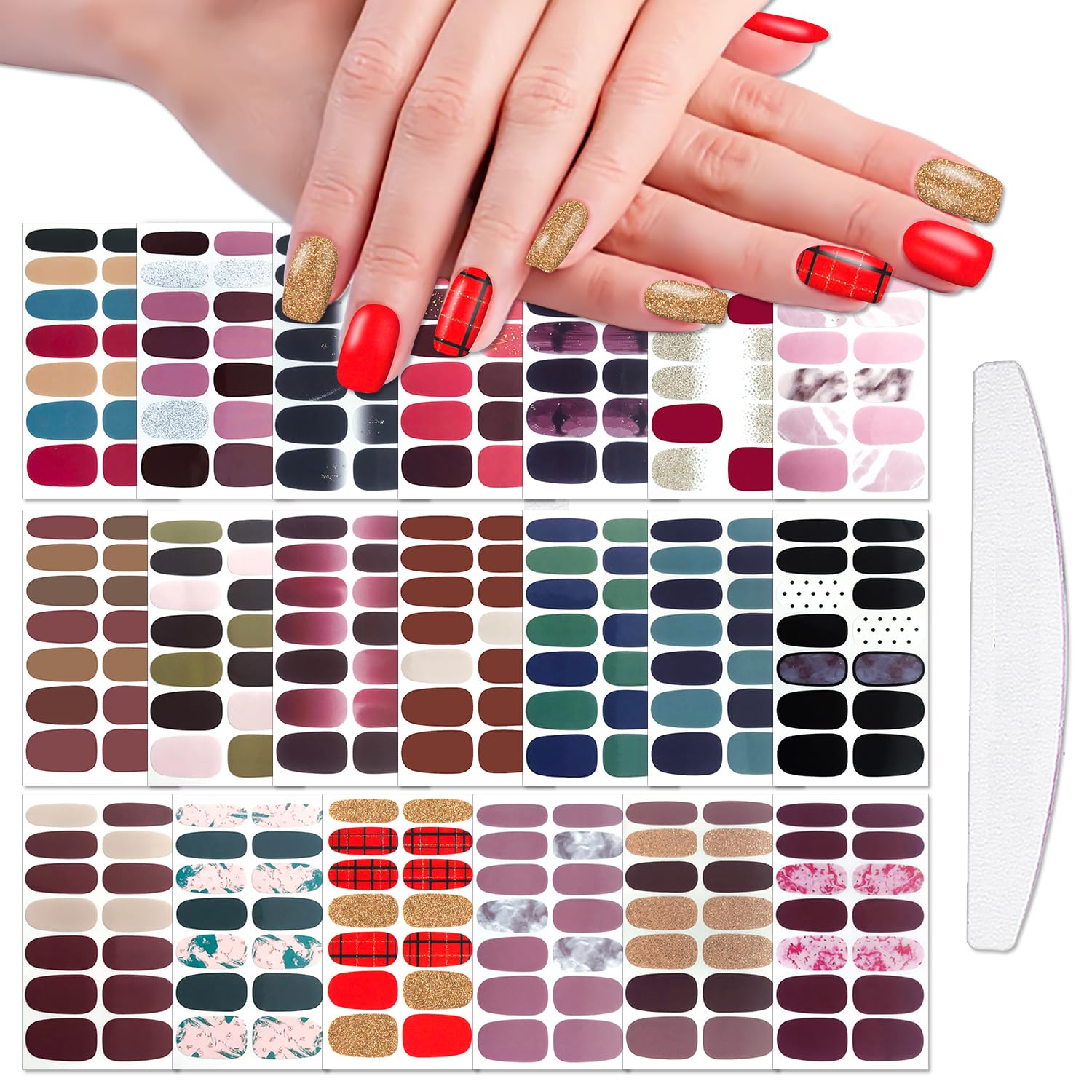 WOKOTO 20 Sheets Solid & Gradient Full Nail Wraps for Women Nails Self Adhesive Nail Polish Stickers Classic Solid Nail Strips P