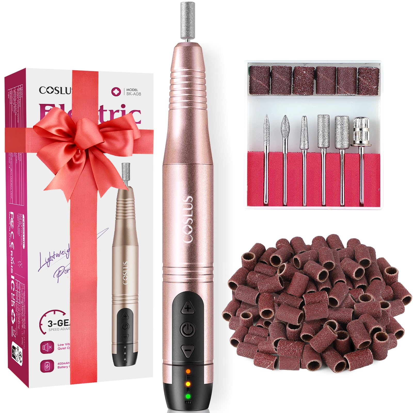 COSLUS Cordless Nail Drill Electric File: Professional for Acrylic Gel Dip Powder Nails Portable Nail Drill Machine Kit for Mani