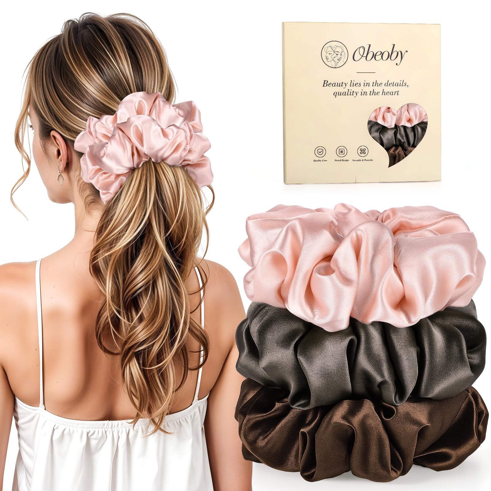 3Pcs Large Satin Hair Scrunchies, Sleepy Hair Tie for Women Girls Large Pillow Satin Scrunchies for Thick Curl Stocking Stuffers