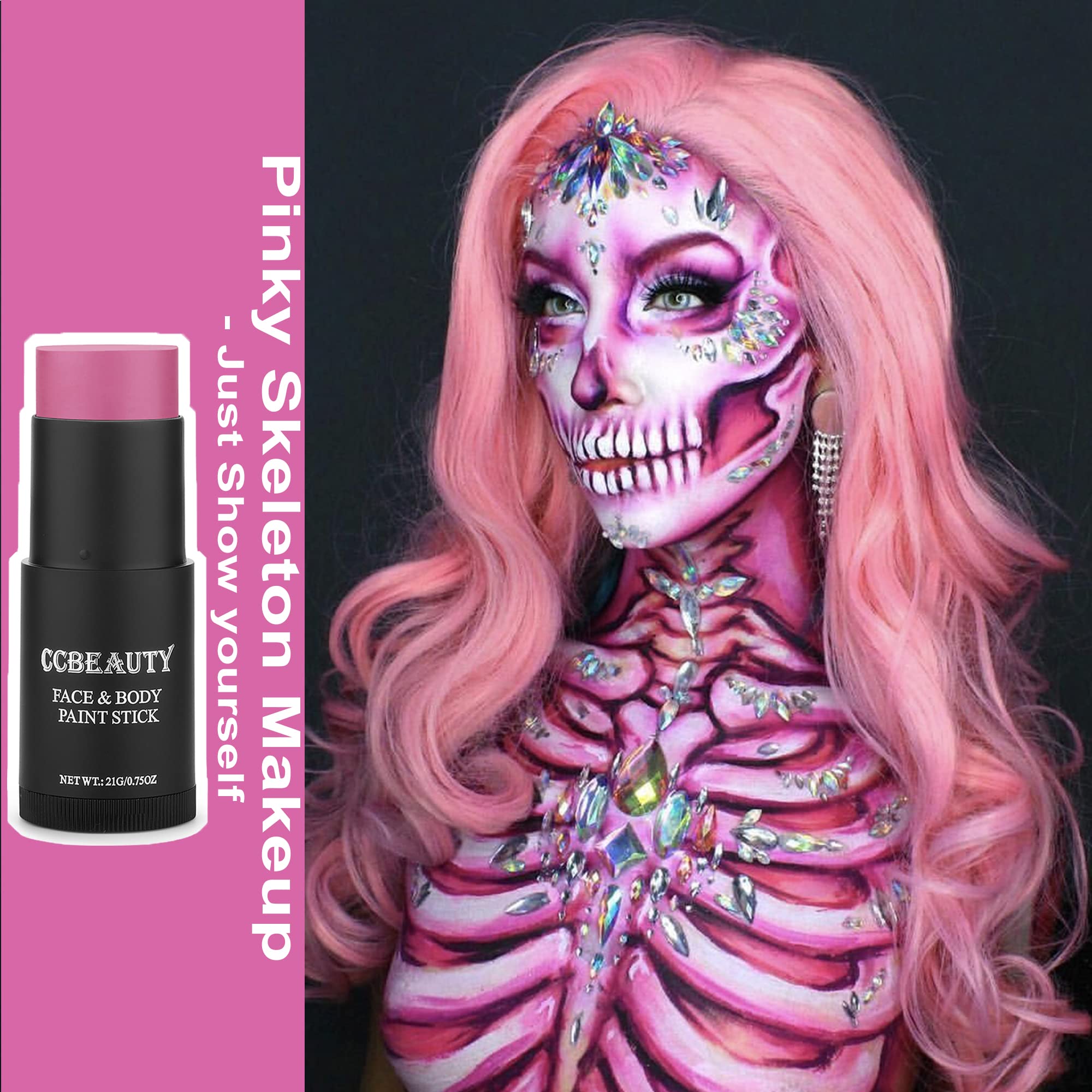 Ccbeauty Hot Pink Face Body Paint Stick, Pink Eye Black Sticks For Sports, Cream Facepaint Foundation Makeup, Face Painting Kit