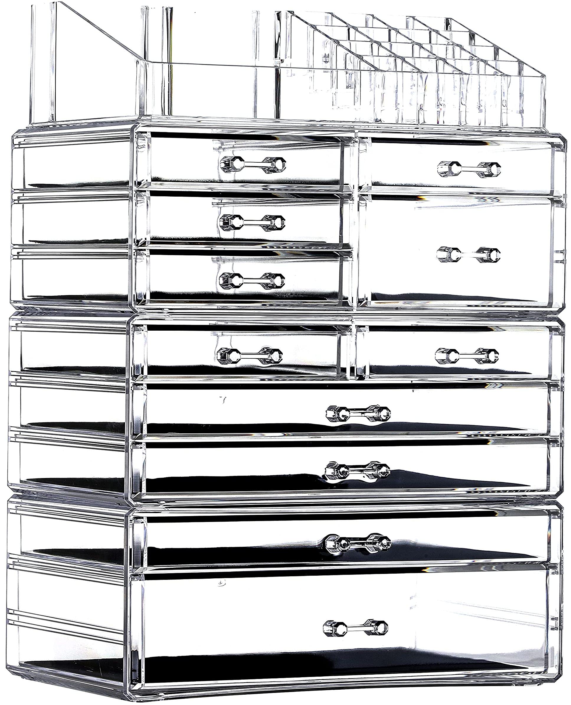 Cq acrylic 4 Pack Clear Skincare Organizer for Vanity,Stackable 11 Drawers Make Up Organizer,Cute Cosmetic Organizer for Vanity 