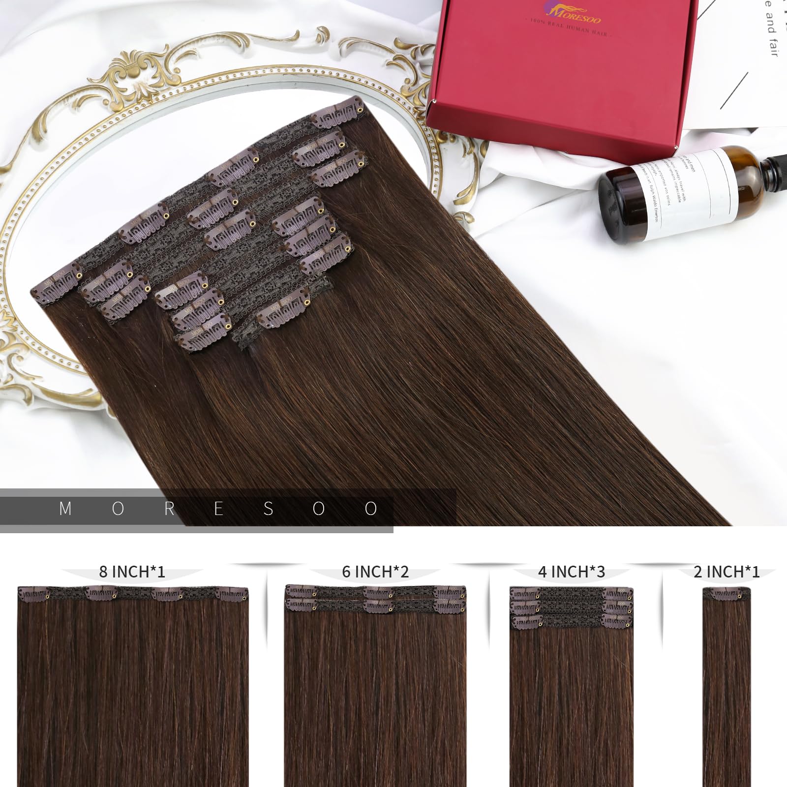 Moresoo Clip In Hair Extensions Dark Brown Real Hair Extensions Clip In Human Hair Brown Double Weft Clip In Human Hair Extensio