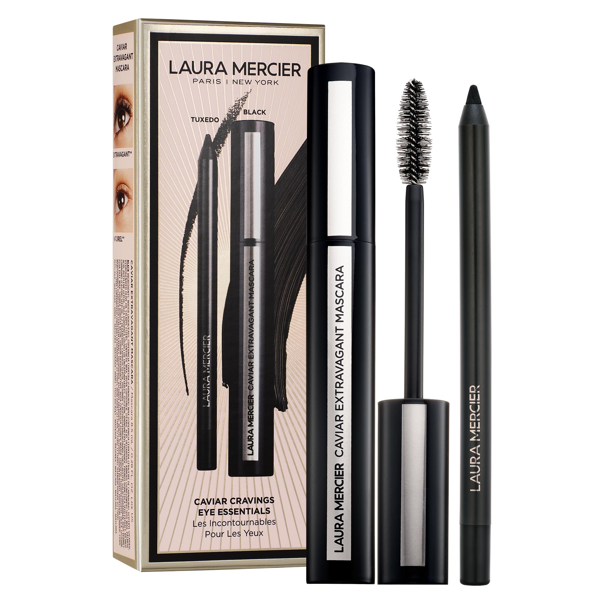 Laura Mercier Caviar Cravings Eye Essentials, Caviar Tightline Eyeliner and Extravagant Mascara: Long Lasting Color, 3X Curl and