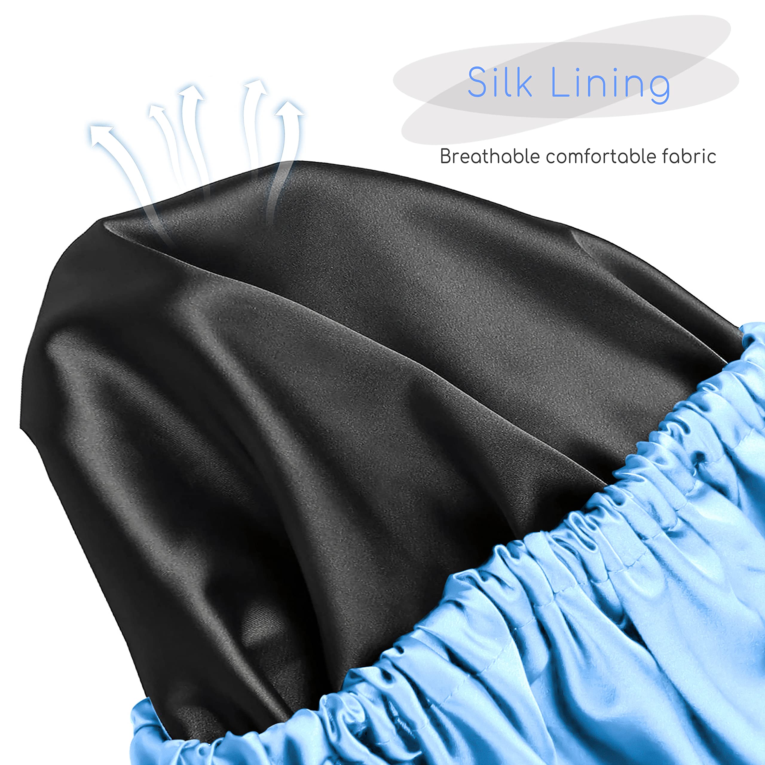 Amamba Large Lined Shower Cap,Double Layer Satin Fabric,Adjustable Size, Washable & Breathable,Waterproof,Reusable,Hair Shower C