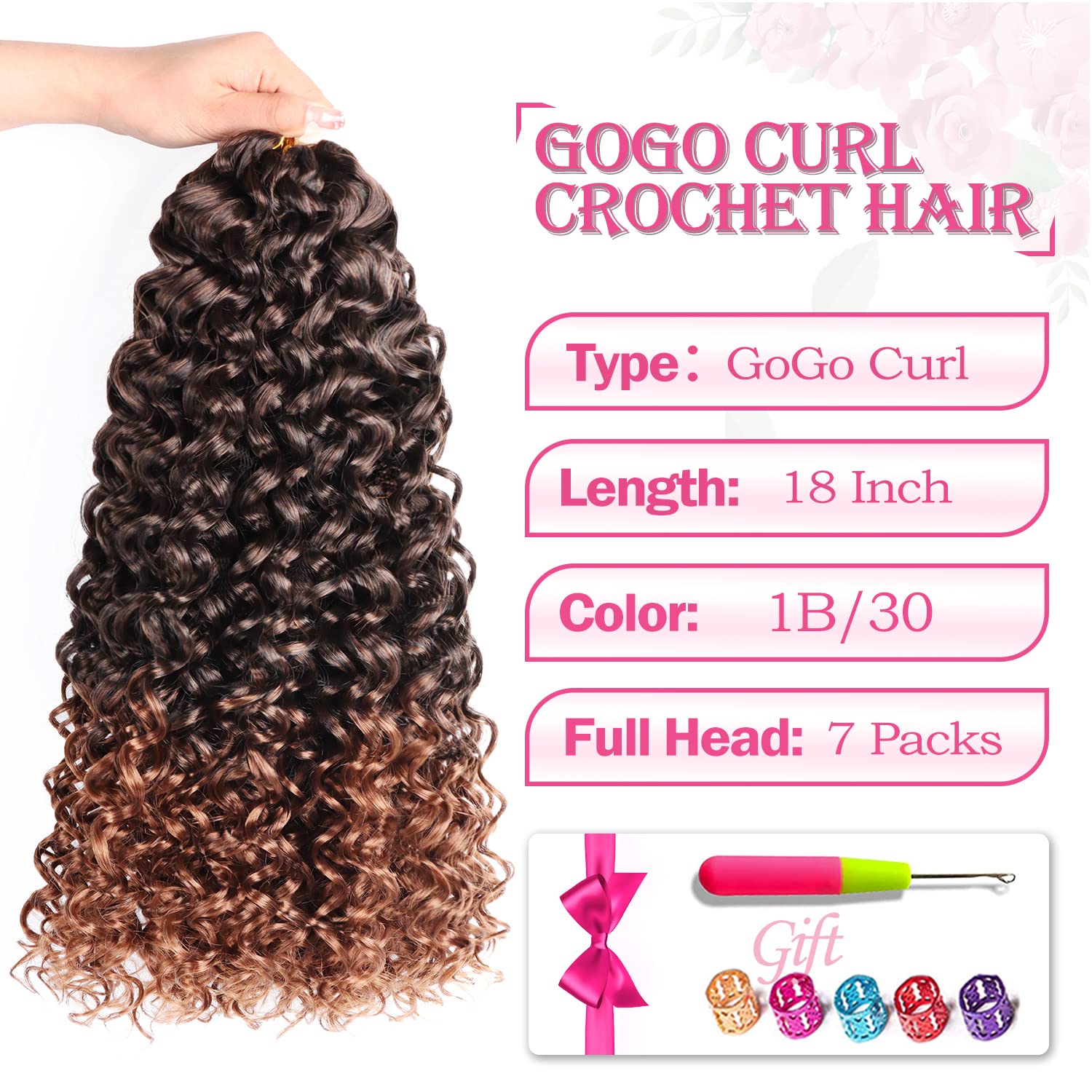Gogo Curl Crochet Hair 18 Inch 7 Packs Curly Crochet Hair For Blcak Women Deep Wave Crochet Hair Beach Curl Crochet Hair Synthet