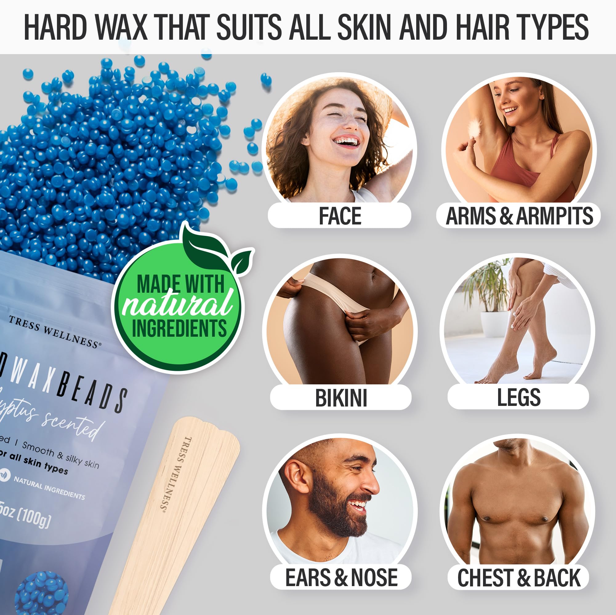 Tress Wellness Waxing Kit For Brazilian Wax - Easy To Use For Sensitive Skin - Digital Display, Black & White