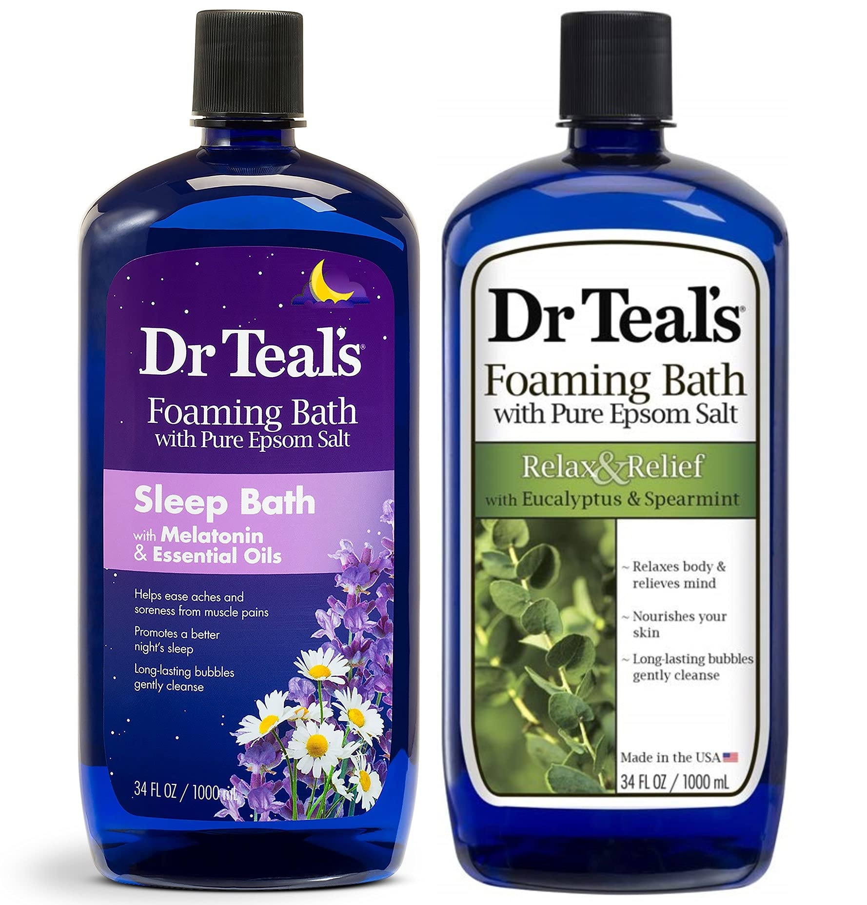 Dr Teal'S Foaming Bath Variety Gift Set (2 Pack, 34Oz Ea.) - Relax & Relief Eucalyptus & Spearmint, Melatonin Sleep Bath - Essen