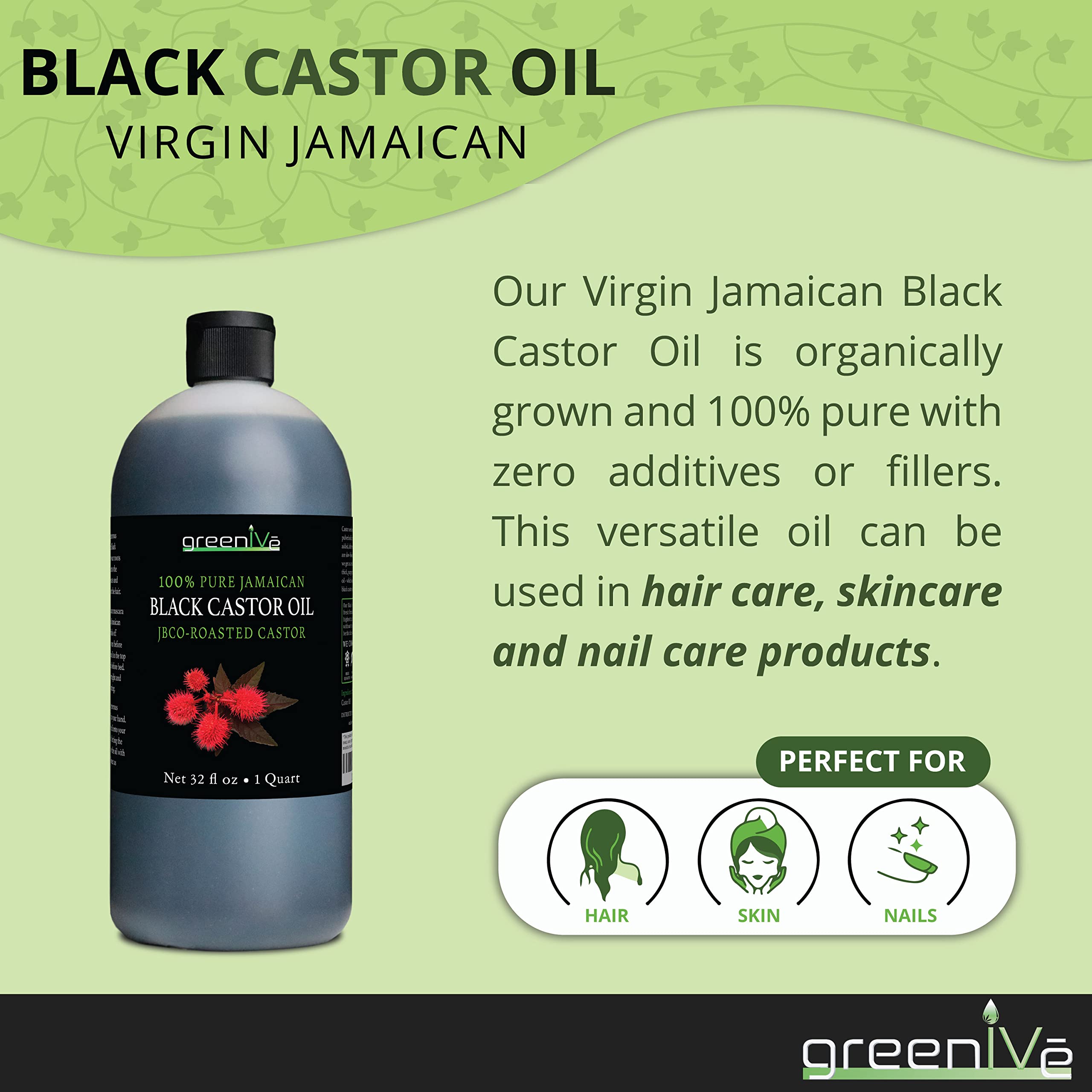 GreenIVe - Jamaican Black Castor Oil - 100% Pure - Exclusively on Amazon (32 Ounce)