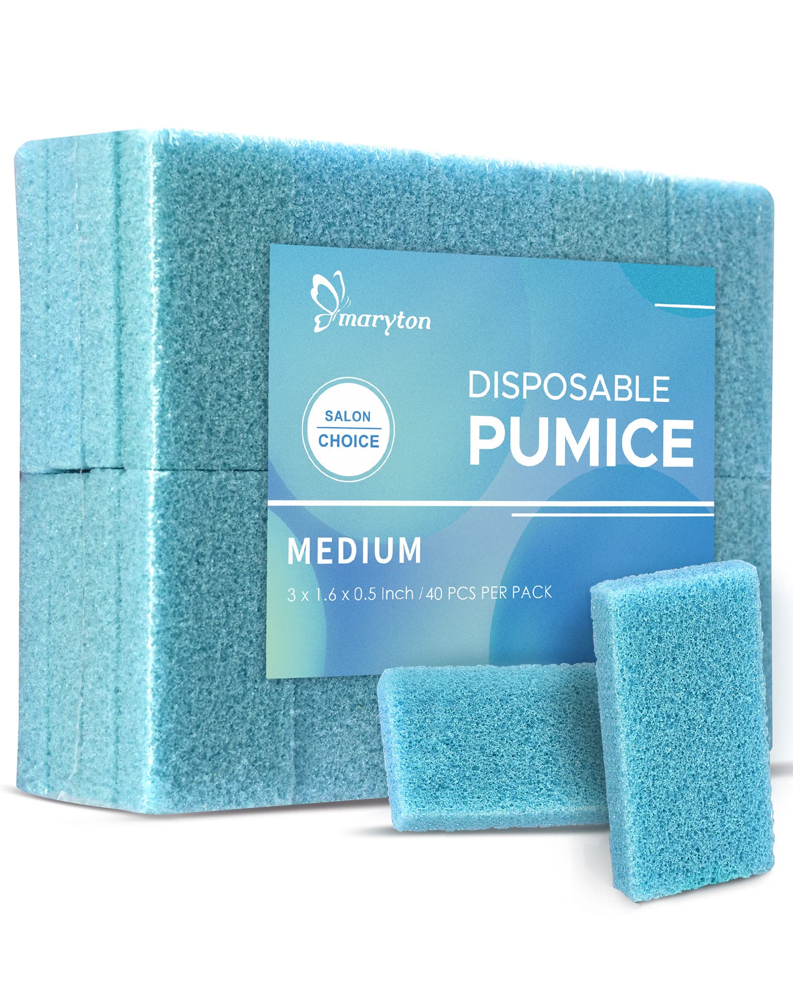 Maryton Disposable Foot Scrubber Pumice Pads, Pedicure Pumice Stone Dead Skin Callus Remover for Feet, 40Pcs (Blue Medium Coarse