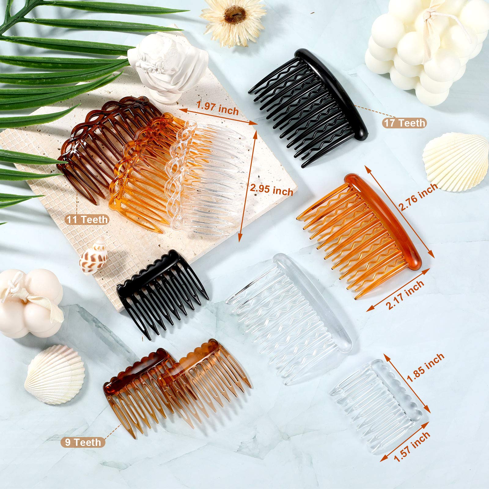 12 Pieces Plastic Side Hair Twist Comb French Twist Comb Hair Clips with Teeth for Fine Accessories Women, 4 Colors(Retro Color,
