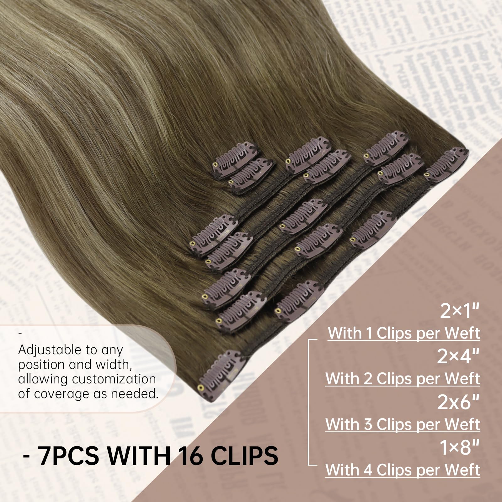 Sunny Long Human Hair Clip In Extensions Brown Real Hair Clip Extensions Dark Brown Ombre Light Brown With Blonde Clip In Extens