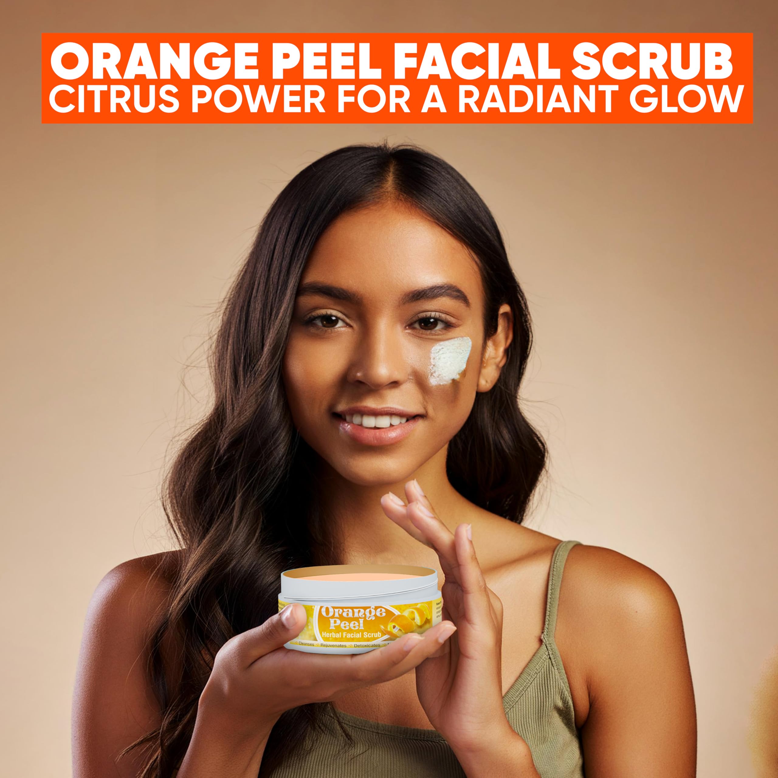 Herboganic Orange Peel Herbal Facial Scrub - Natural Citrus Exfoliants for Gentle Skin Cleansing and Rejuvenation - Suitable for