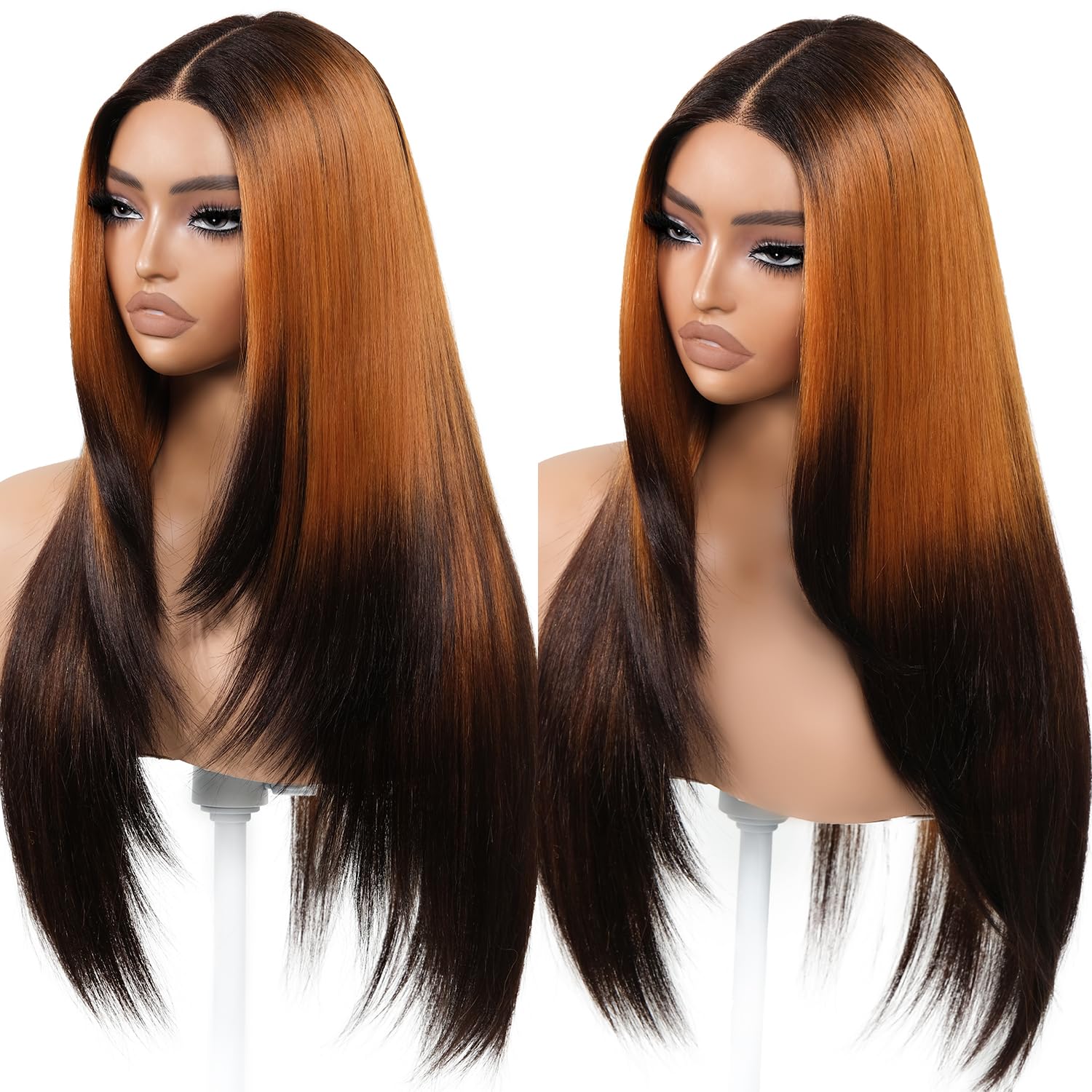 Brownbomb Ombre Orange Black Wear and Go Glueless Wigs Pre Plucked Pre Cut for Beginners Synthetic Lace Front Wigs With Bangs Lo