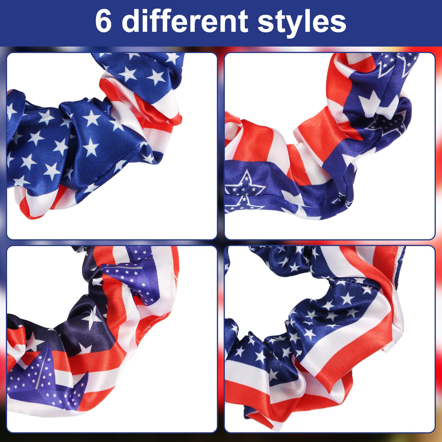 12pcs Patriotic Elastic Hair Band, Girls Women Red White and Blue Scrunchies Accessories Patriotic Ponytail Bands American Flag