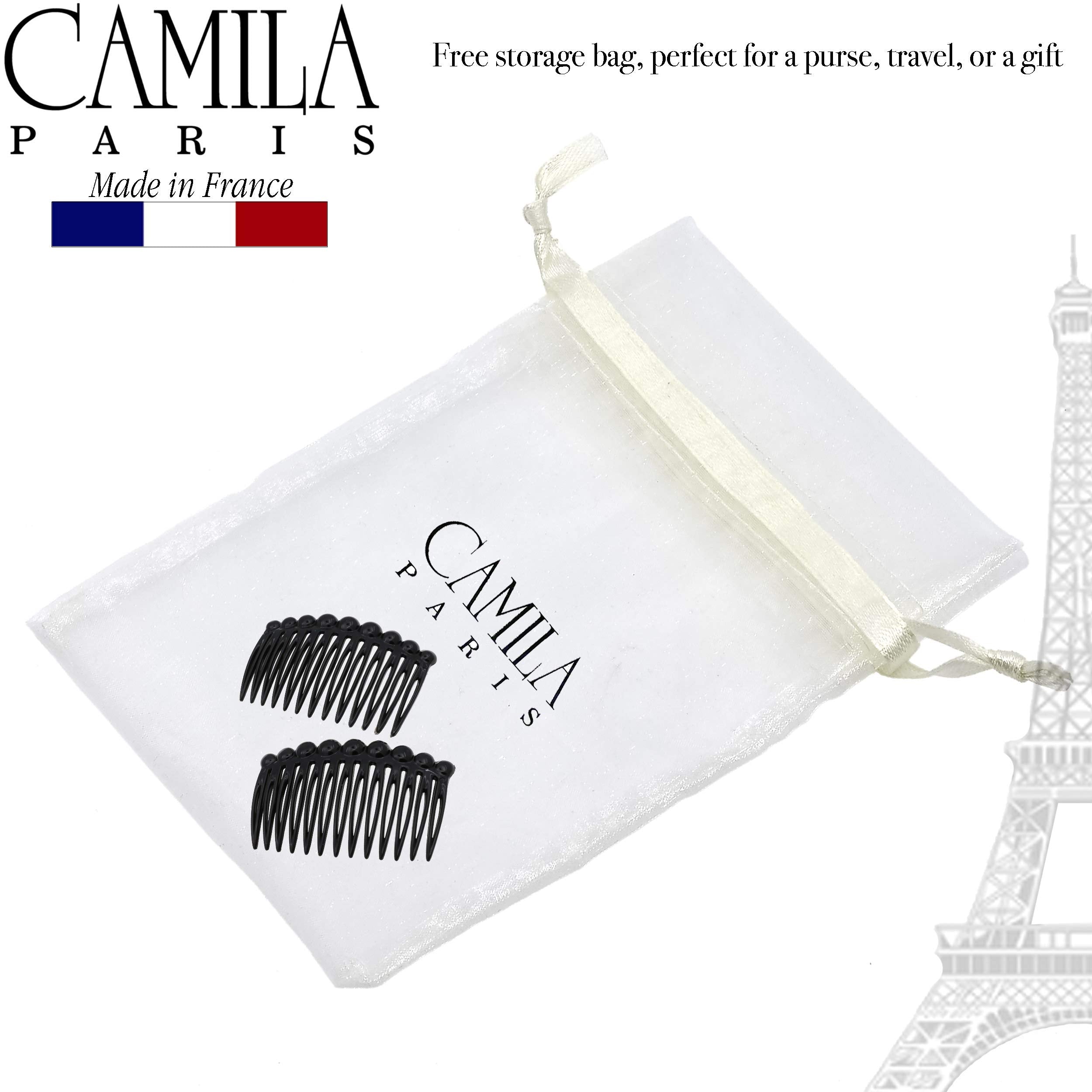 Camila Paris Cp2869/2 French Hair Side Comb Small Rounded, Black French Twist Hair Combs Decorative, Strong Hold Hair Clips For