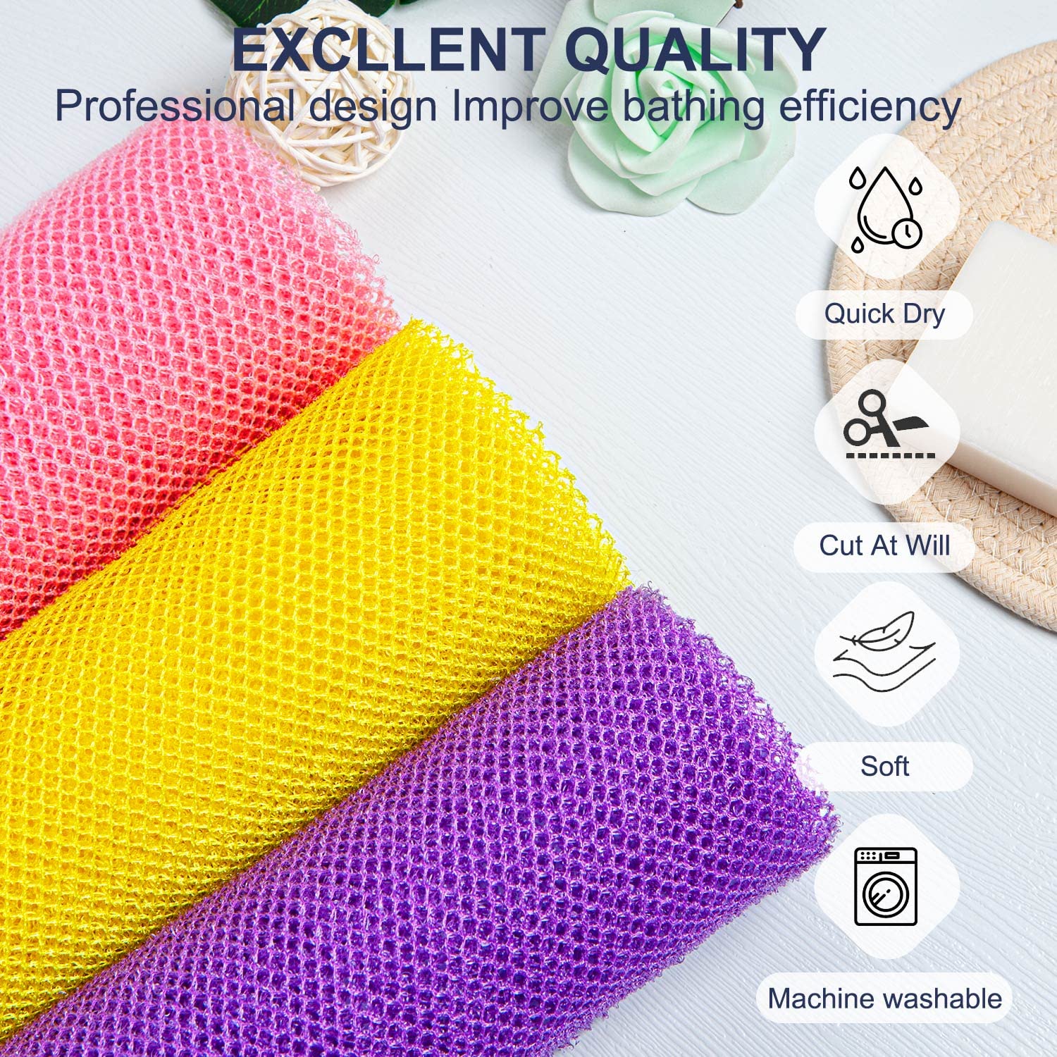 Gigules, 3 Pieces African Net Bath Sponge African Exfoliating African Scrubbing Long Net Rag African Wash Net Shower Body Scrubb