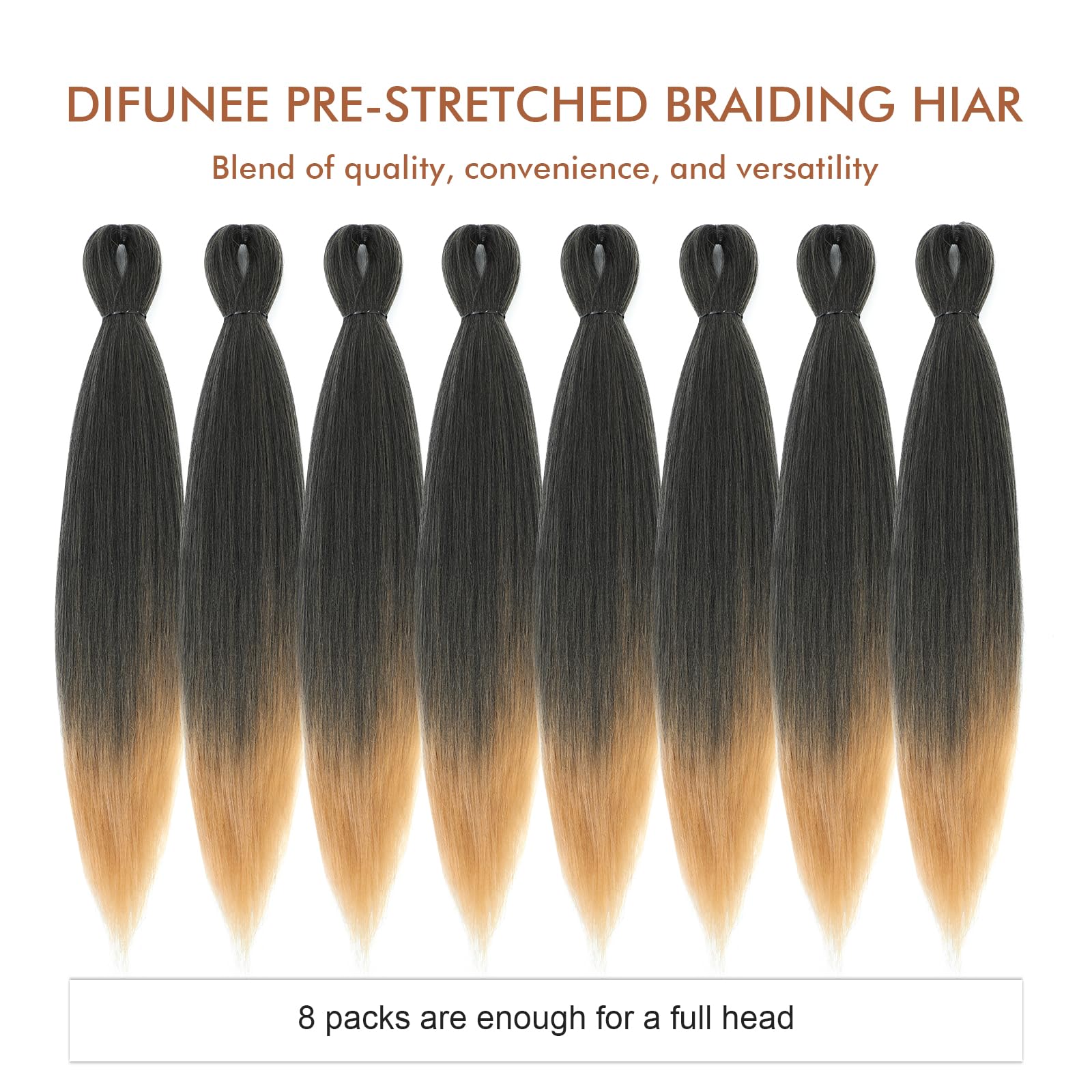 Difunee Pre-Stretched Braiding Hair - 20 Inch 8 Packs Ombre Blonde Long Braiding Hair For Twist Or Box Braids, Yaki Texture Hot