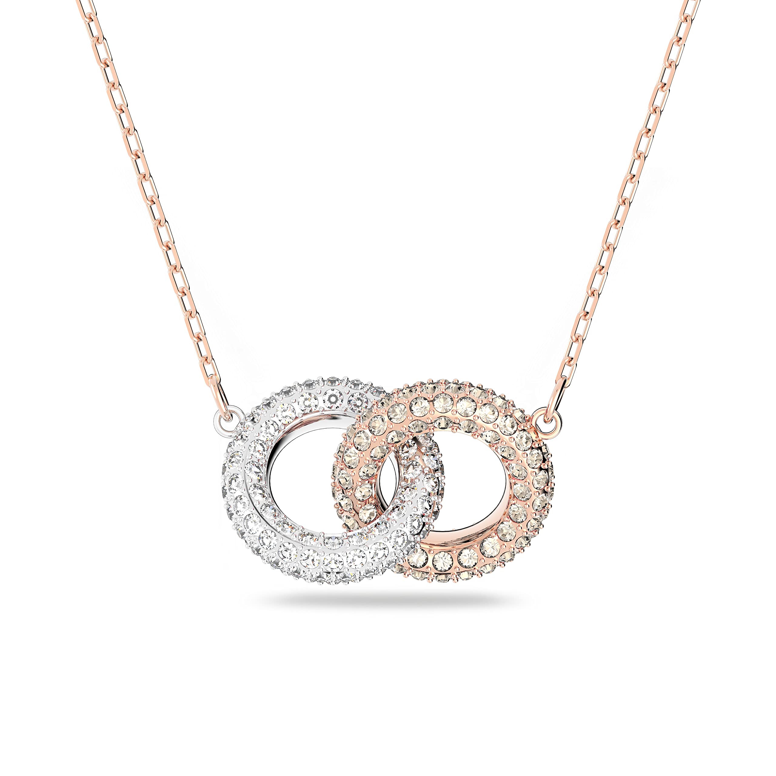 Swarovski Dextera Clear Crystals And Rose Gold Tone Plated Intertwined Circles Necklace 5414999 For Women