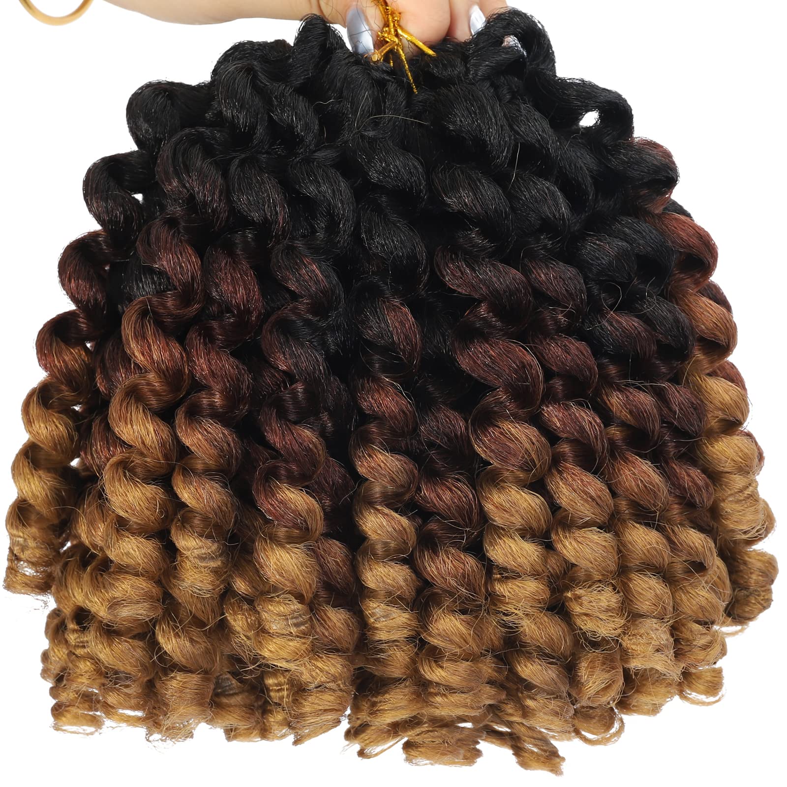 Jamaican Bounce crochet Hair Extensions 8 inch Ringlet Wand curl crochet Hair 3 Tone Blonde Brown Ombre curly crochet Braids 1B