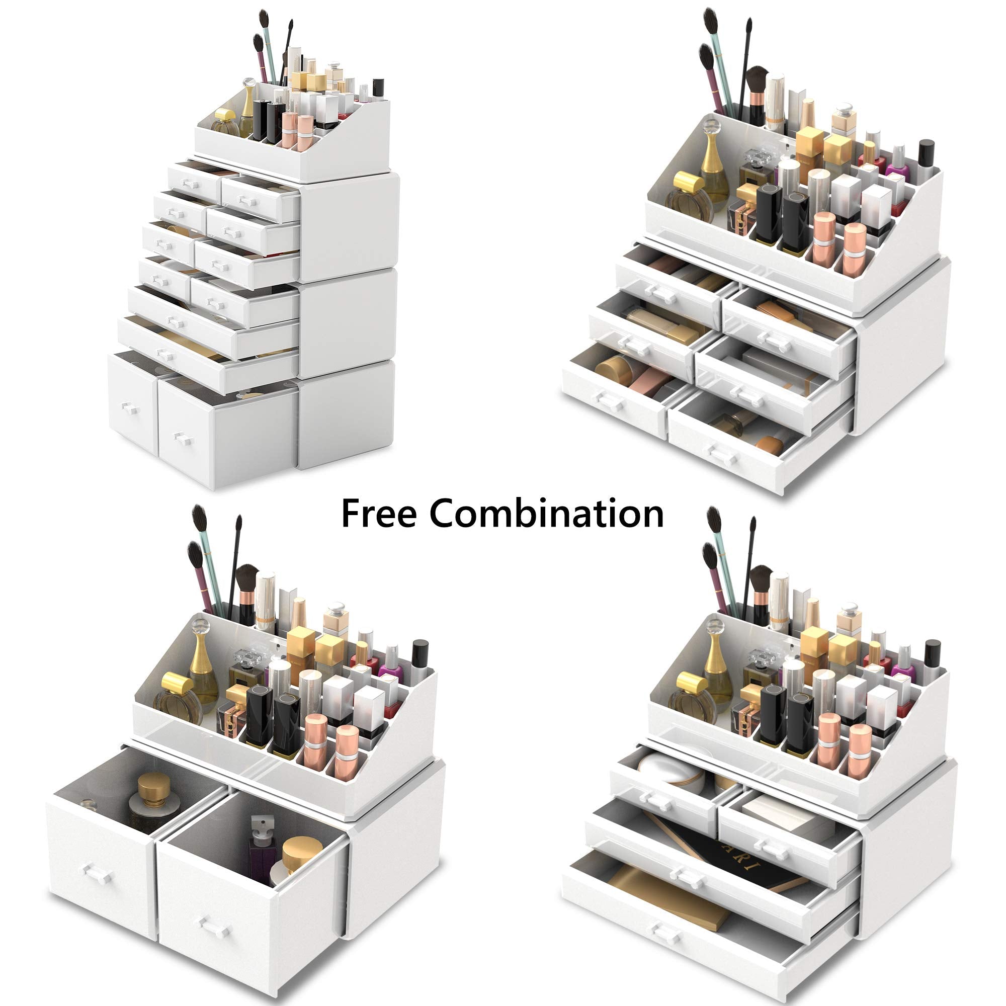 READAEER Makeup Cosmetic Organizer Storage Drawers Display Boxes Case with 12 Drawers (White)