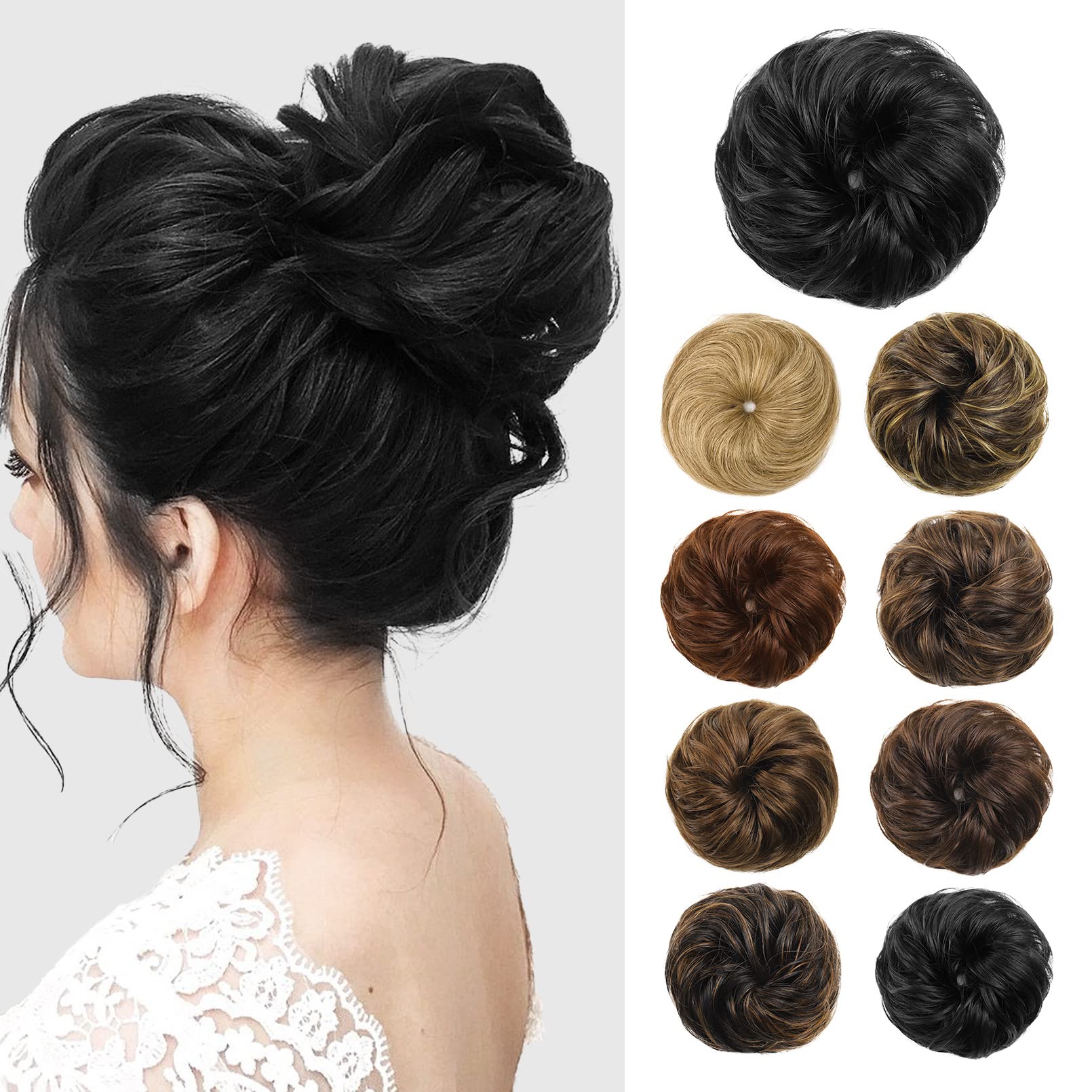 Flufymooz Messy Bun Hair Piece, 100% Real Human Hair Tousled Updo Extension Natural Curly Messy Bun with Elastic Band Hair Bun H