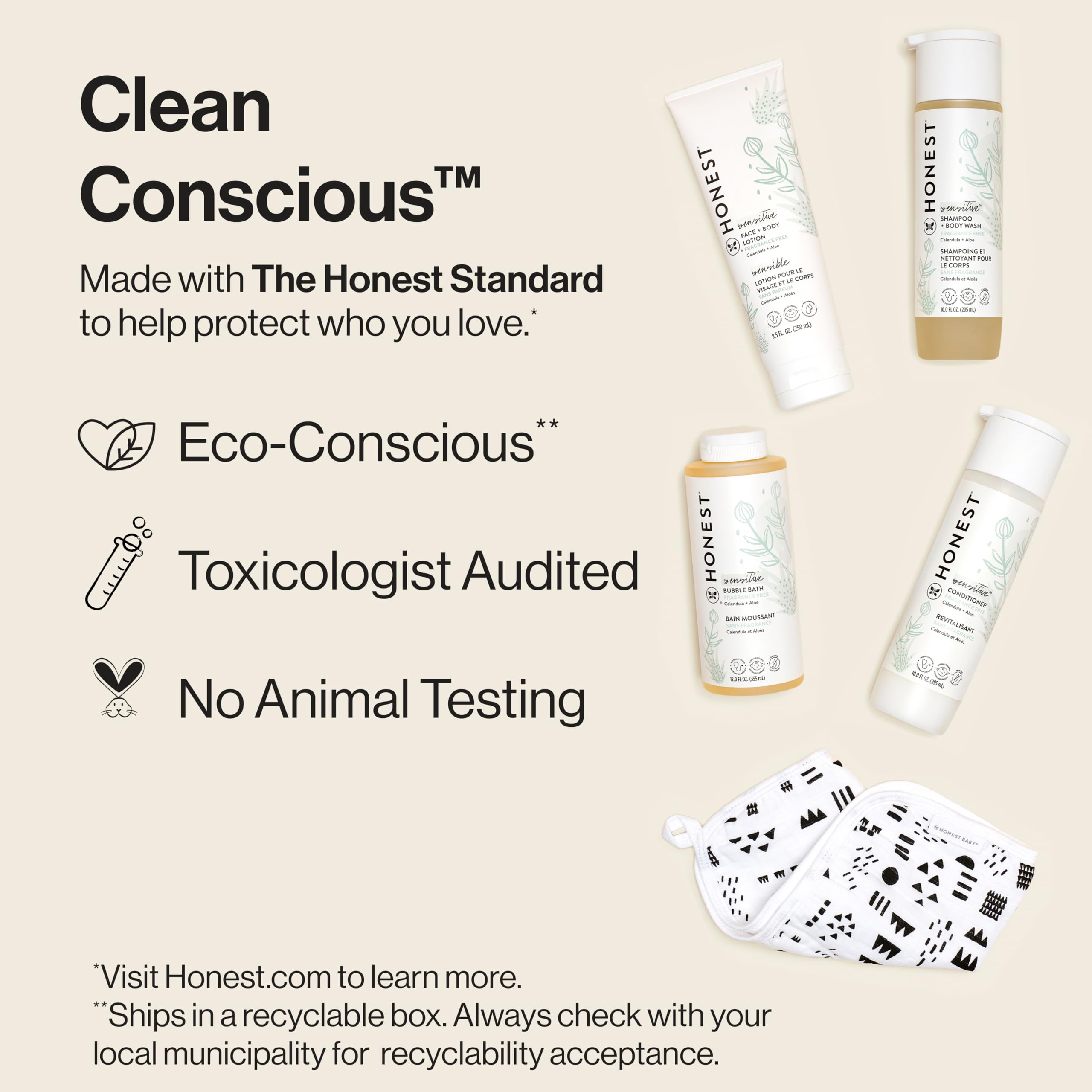 The Honest Company Fragrance Free Bathtime Gift Set | Hypoallergenic Bath Essentials for Sensitive Skin | Shampoo + Body Wash, F