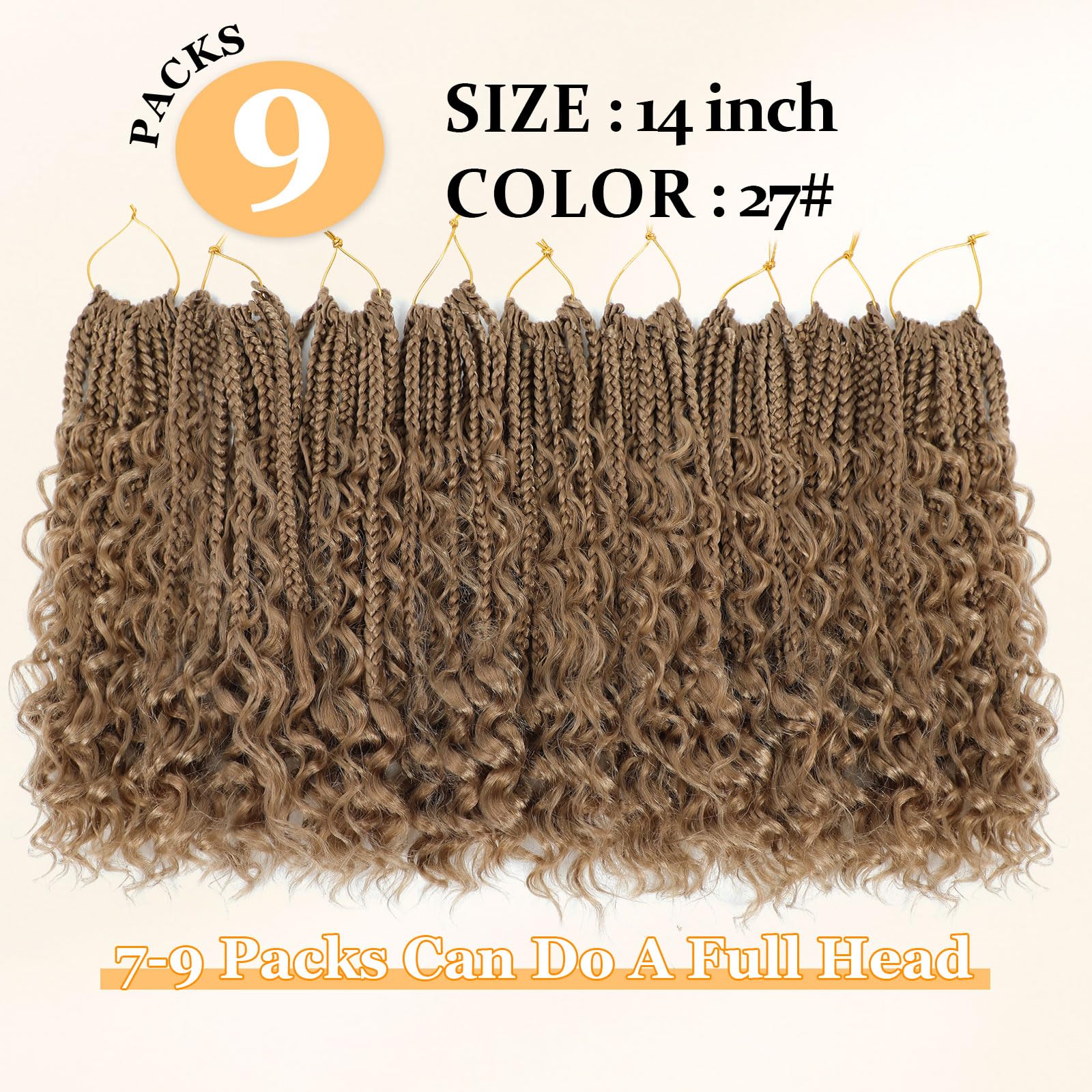 Yewell 9 Packs Goddess Box Braids Crochet Hair Boho Crochet Box Braids With Curly Ends Crochet Hair For Black Women, 14 Inch Pre