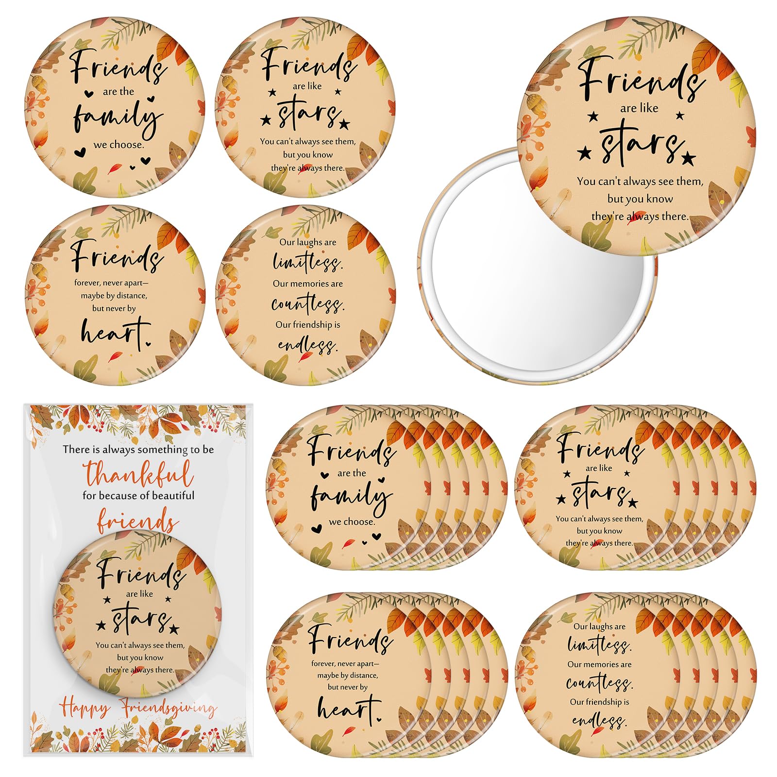 Yalikop 20 Sets Happy Thanksgiving Gifts Friendsgiving Pocket Mirror with Cards for Women Thanksgiving Party Favors Friendsgivin