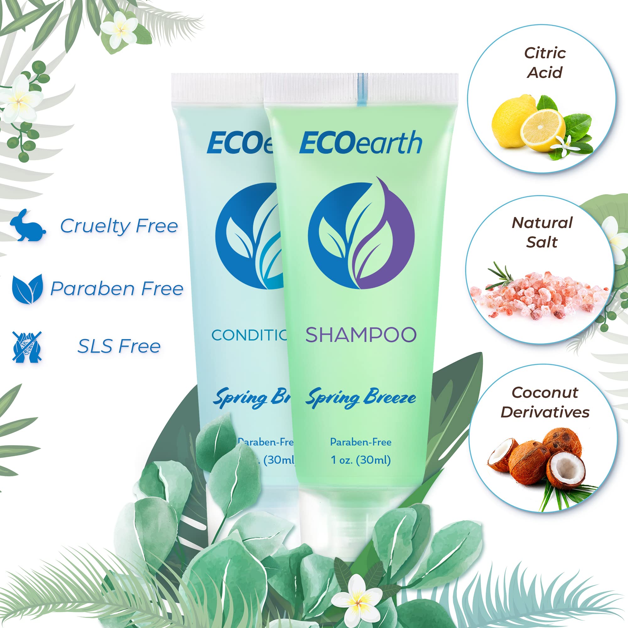 Ecoearth Travel Shampoo And Conditioner Set (1 Fl Oz, 100 Pieces, Spring Breeze), Delight Your Guests With A Revitalizing And Re