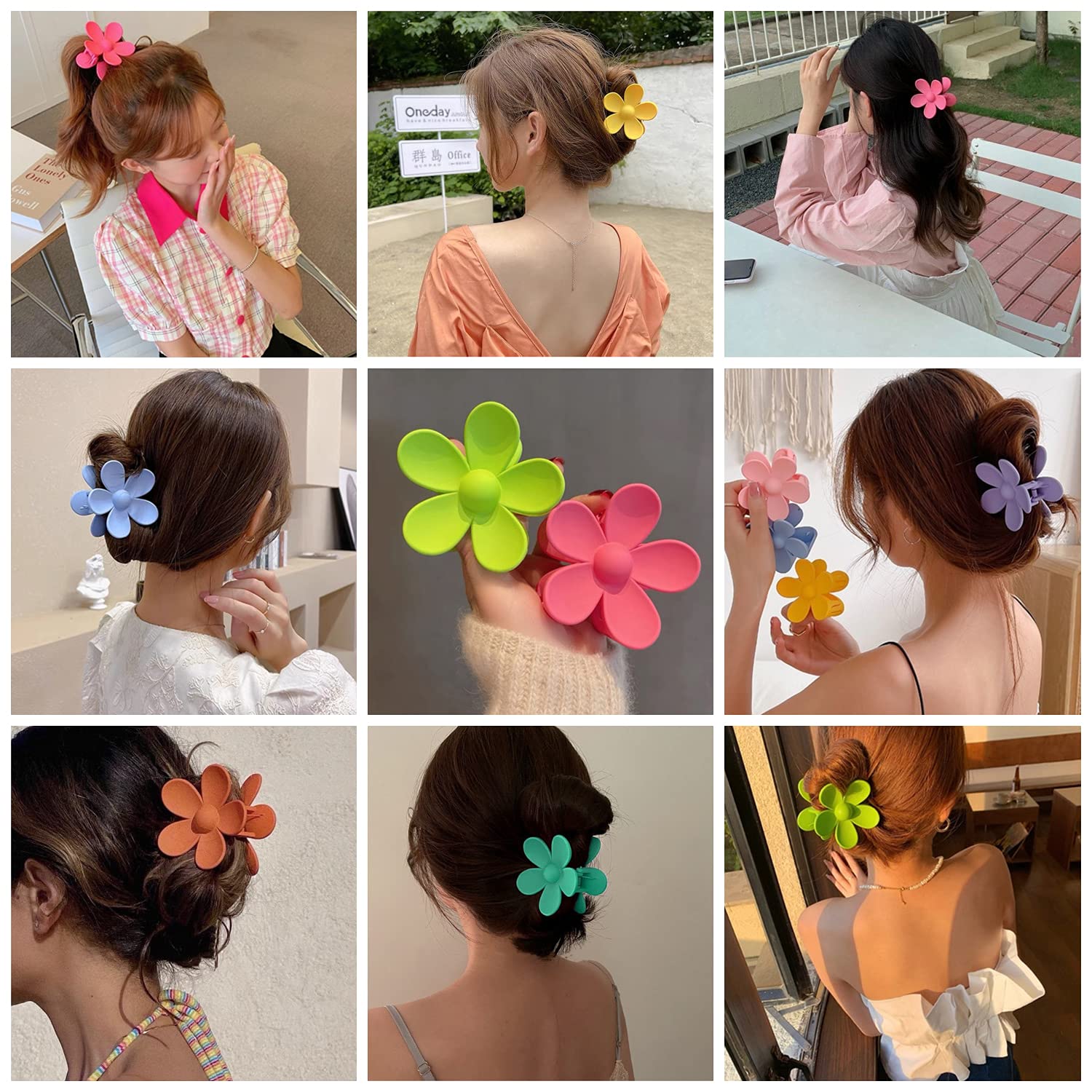 Flower Hair Clips 8Pcs, Large Claw Clips For Women Girls Thick Thin Hair, Strong Hold Nonslip Big Dasiy Jaw Clamps Matte Hair Ac