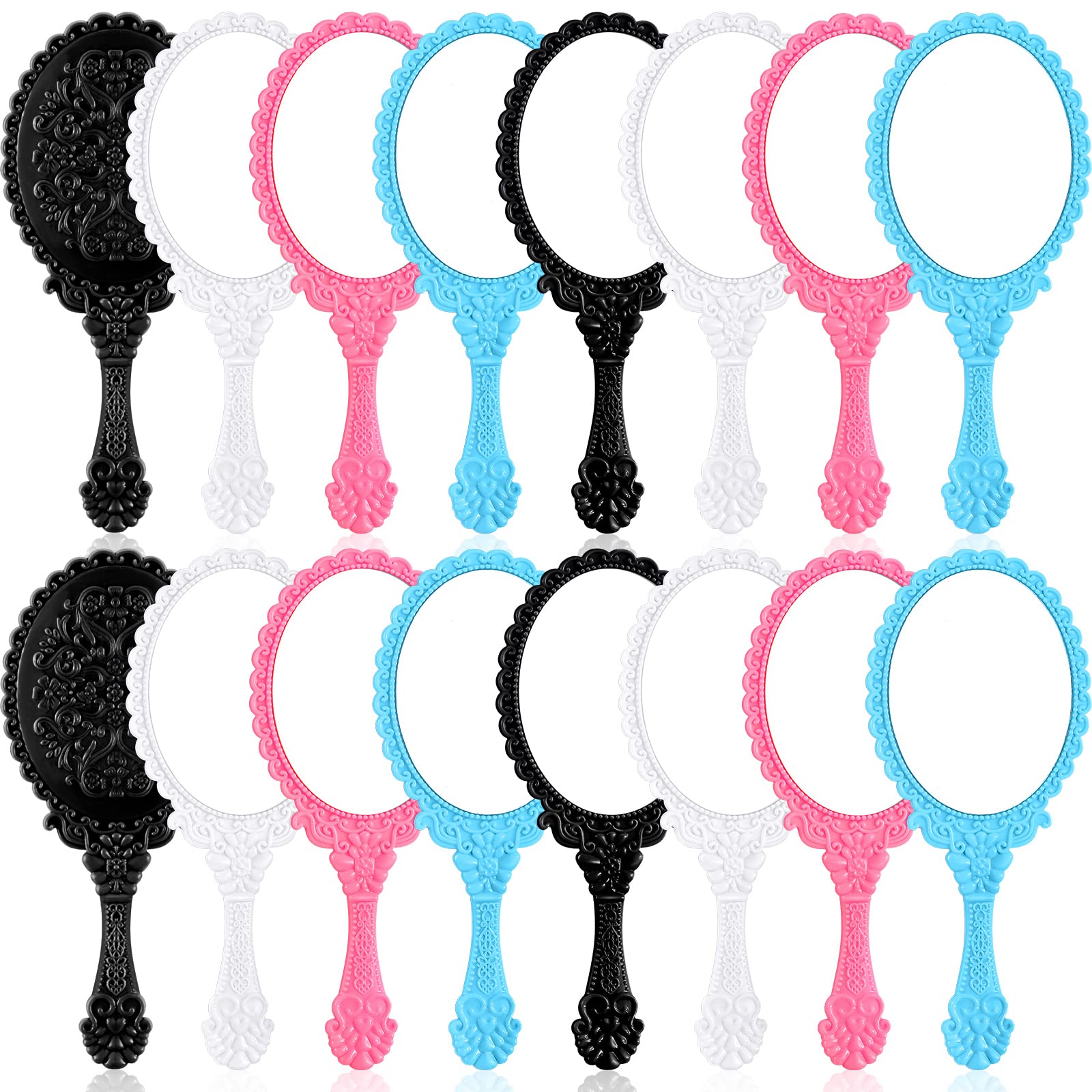 Yalikop 16 Pcs Vintage Handheld Mirror Small Cute Embossed Princess Mirror for Women Princess Party Favors Travel Makeup(Black, 