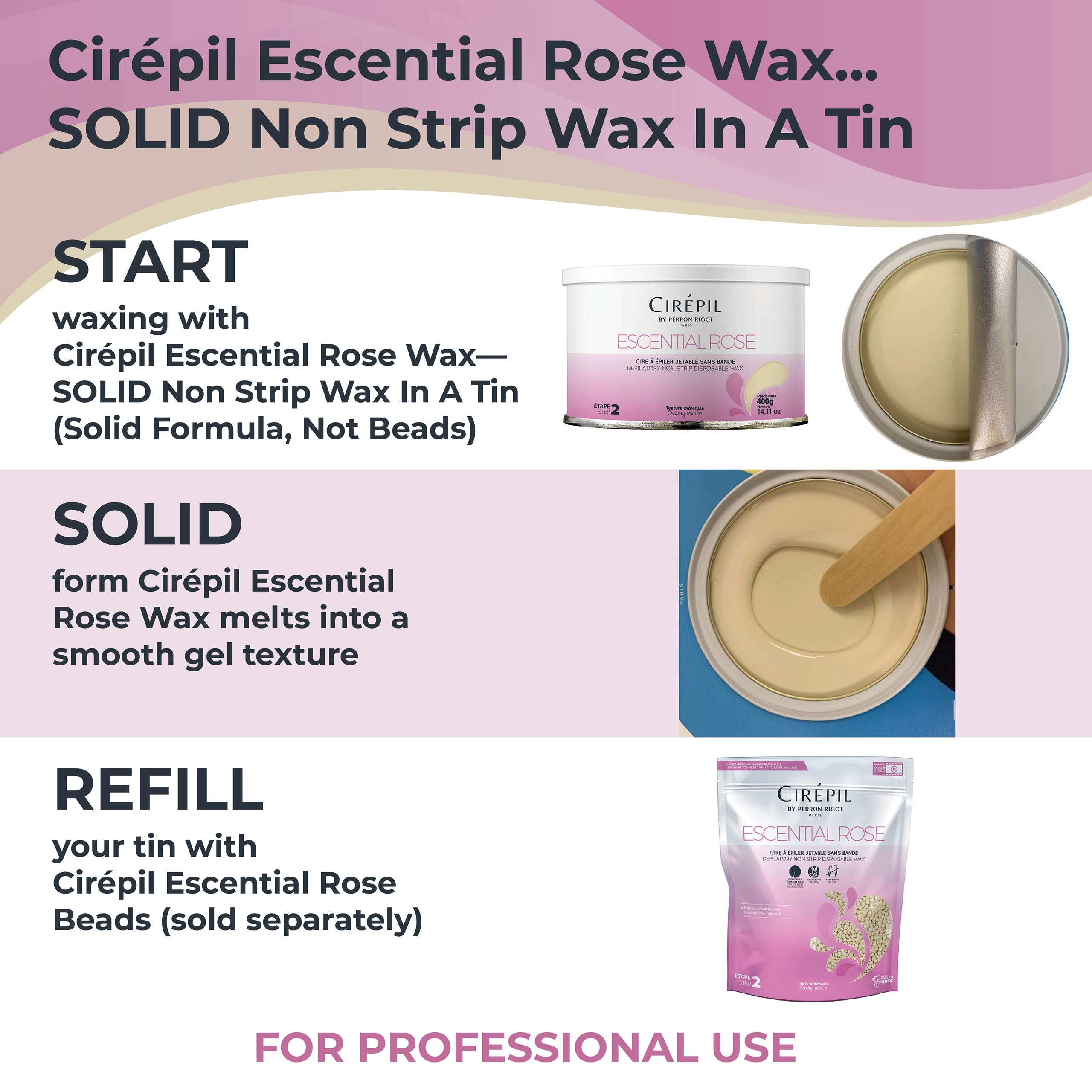 Cirepil - Escential Rose - 400g / 14.11 oz Wax Tin - Light Rose Scent - Creamy Texture - All-Purpose, Excellent for Short, Coars