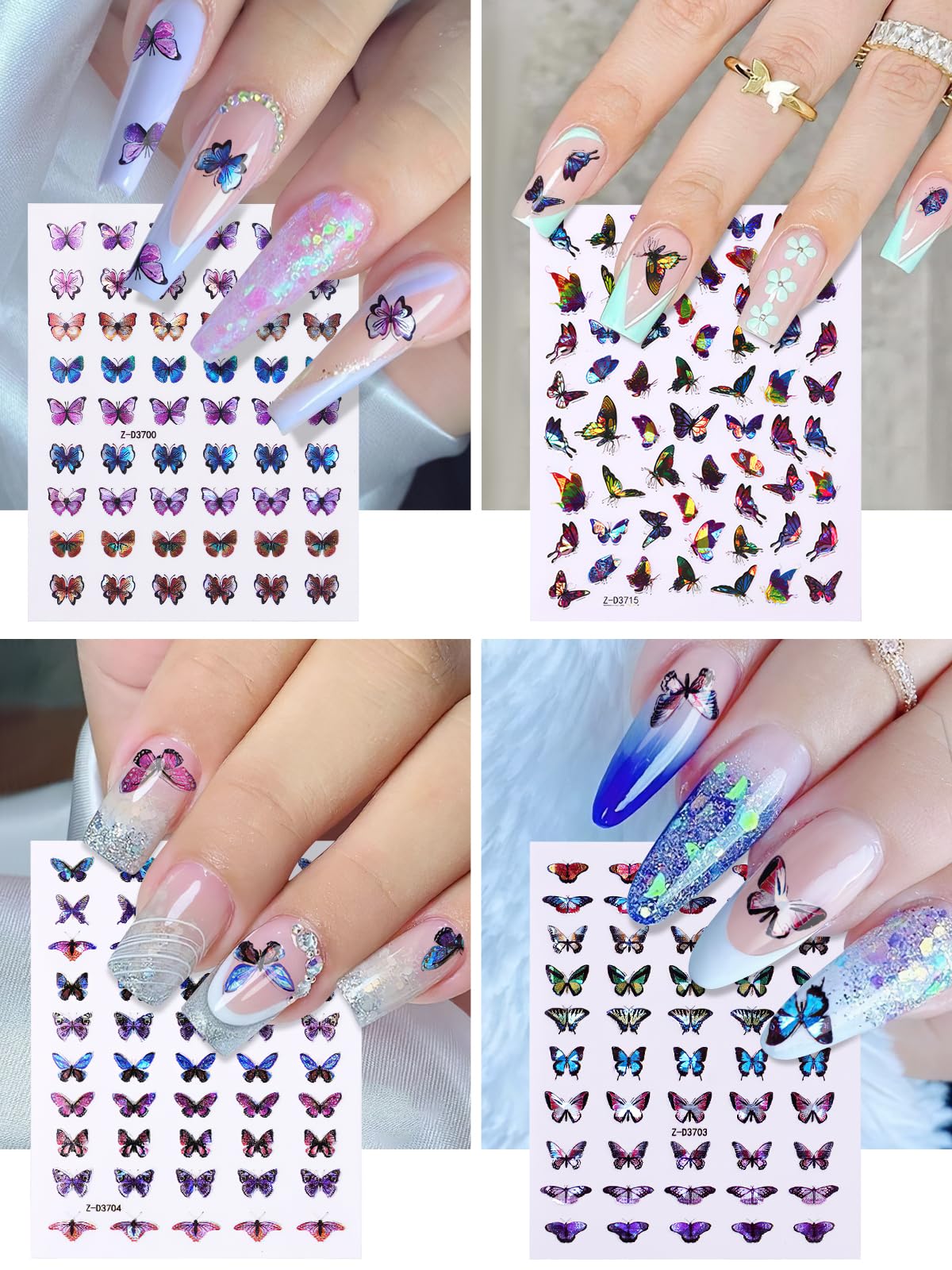 Torokom 12 Sheets Butterfly Nail Art Stickers Decals, 3D Self-Adhesive Nail Decals Butterfly Designs Nails Supplies Butterfly St