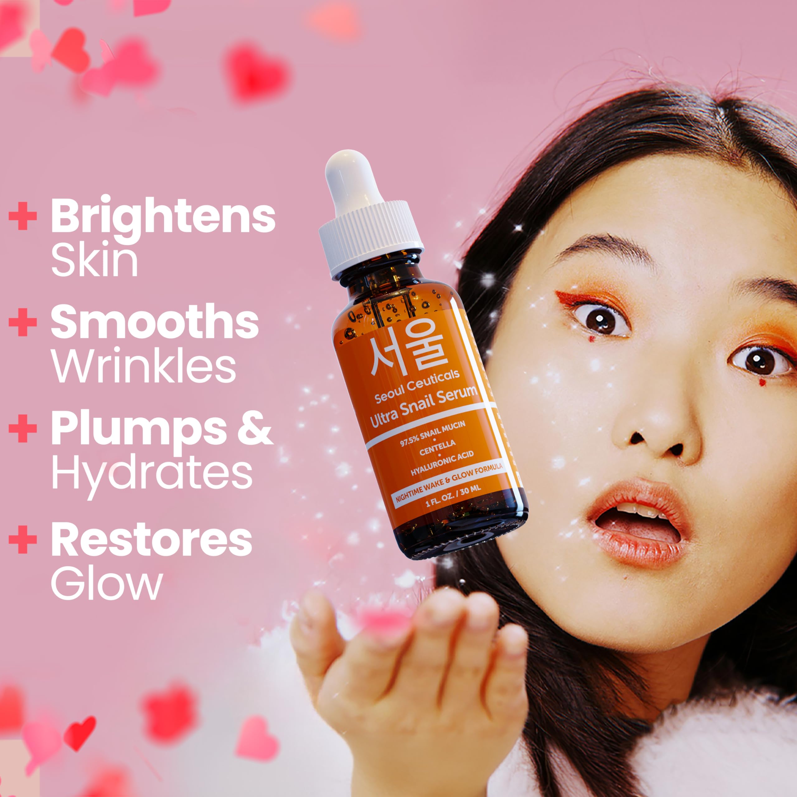 Seoulceuticals Korean Skin Care 975% Snail Mucin Serum - K Beauty Skincare Night Serum Hyaluronic Acid For Face - Centella Anti