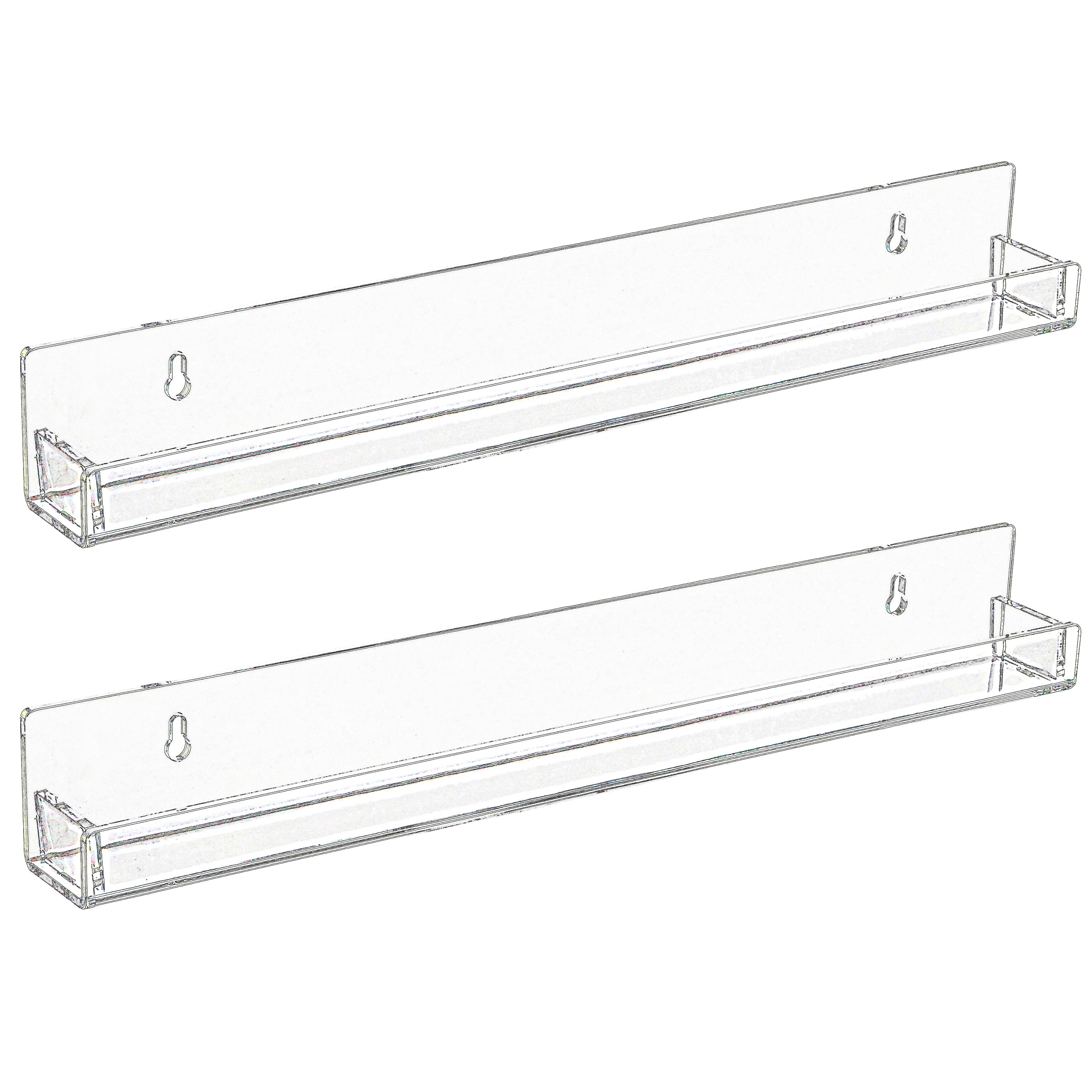 Baosia 2 Pack Invisible Acrylic Floating Bookshelf for Kids Room,15 inch Clear Nail Polish Rack Wall Mounted,Small Toy Storage W
