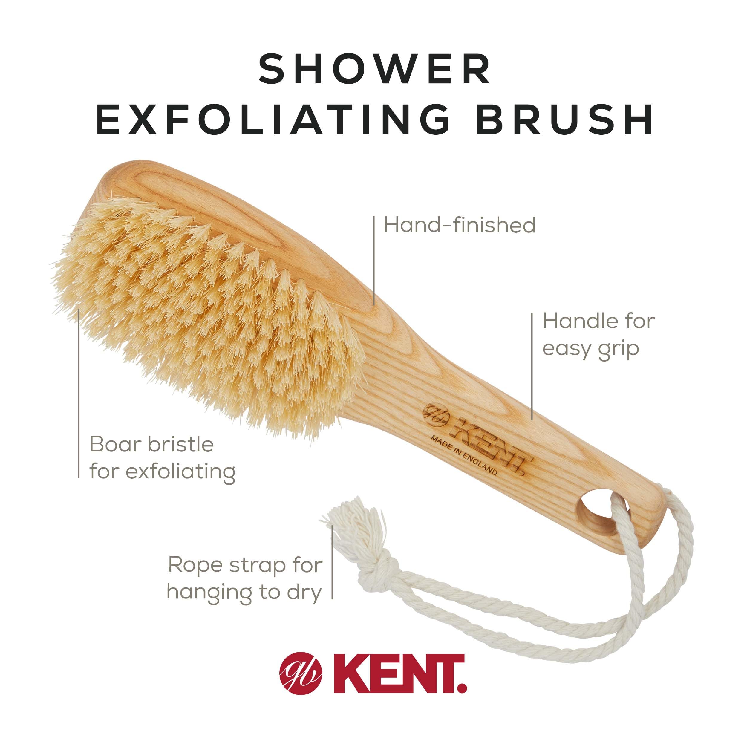 Kent Fd6 9'' Beechwood Wood Short Handle Shower Bath Body Brush. For Skin Exfoliate & Massage. 100% White Boar Bristles. Best Bo