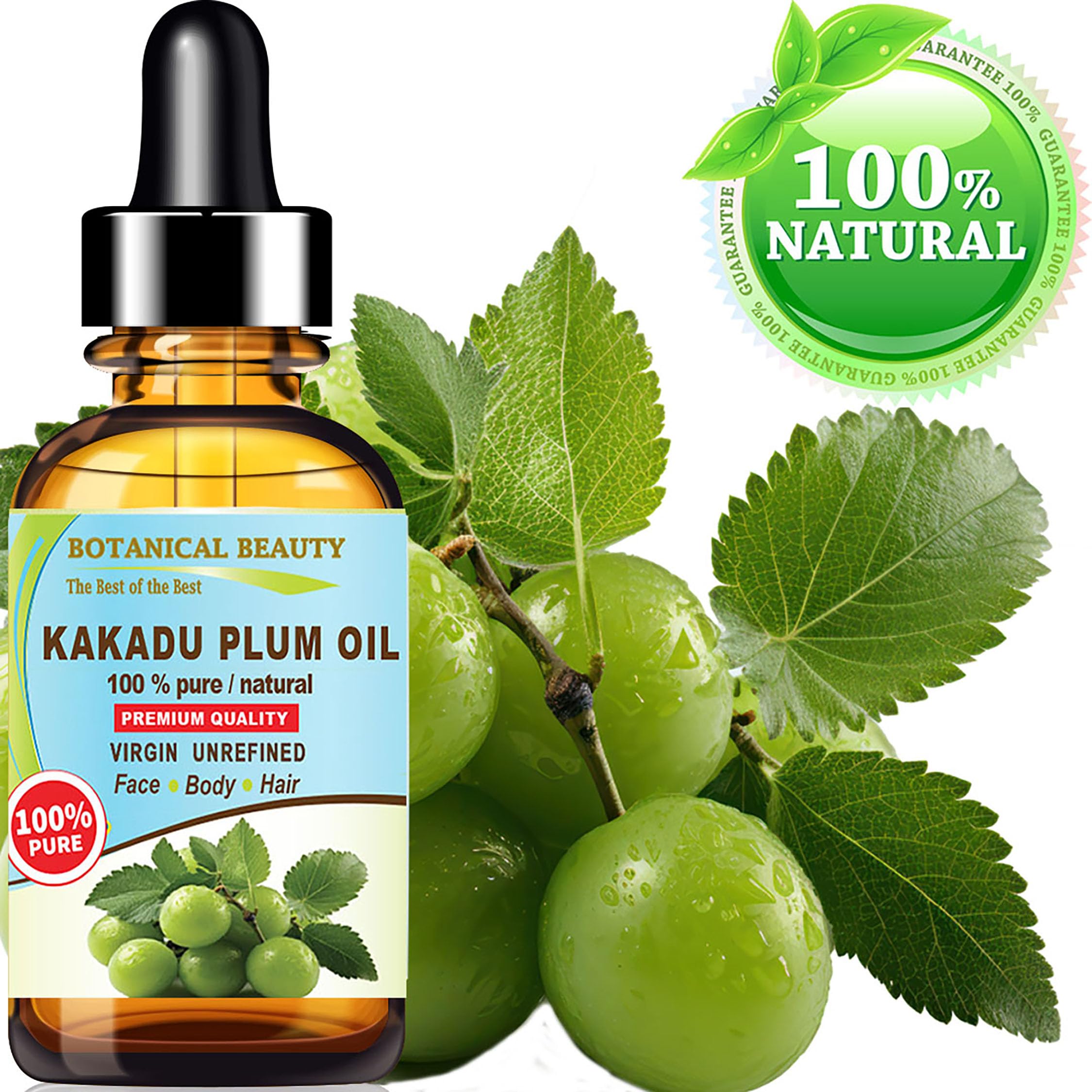 Botanical Beauty Australian Kakadu Plum Oil 100% Pure Natural Virgin Unrefined Cold-Pressed Carrier Oil 1 Fl Oz 30 Ml For Face,