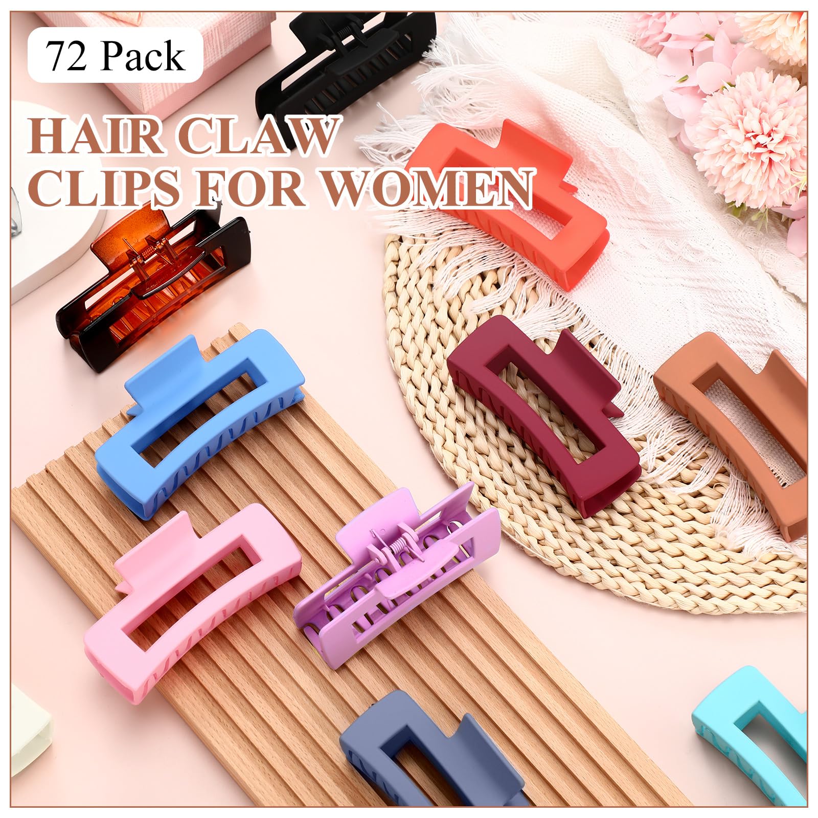 Hoteam 72 Pcs 4.1 Inch Large Hair Claw Clips Bulk Rectangular Big Hair Clips Matte Nonslip Banana Clip Strong Hold Plastic Barre