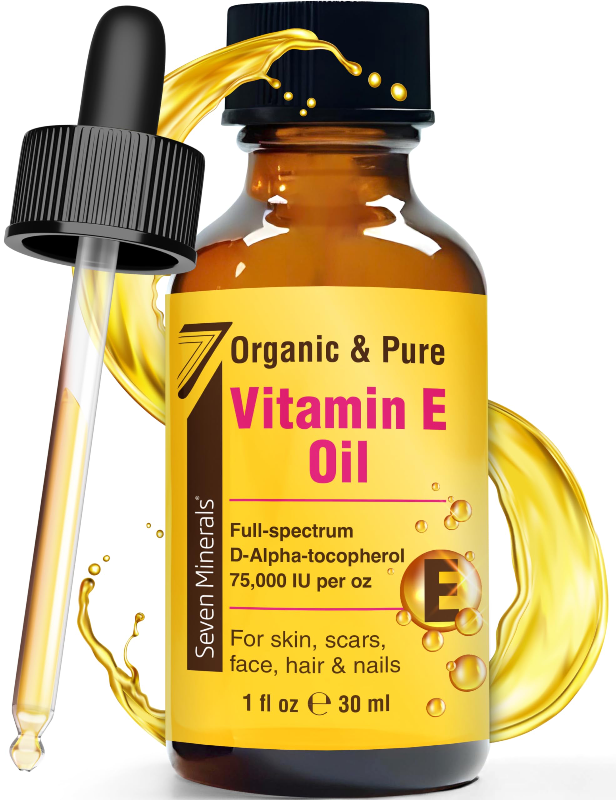 Seven Minerals NEW Ultra Pure Vitamin E Oil  75,000 IU FullSpectrum DAlpha Tocopherol, 1 Fl Oz  100% Organic Vitamin E Oil f