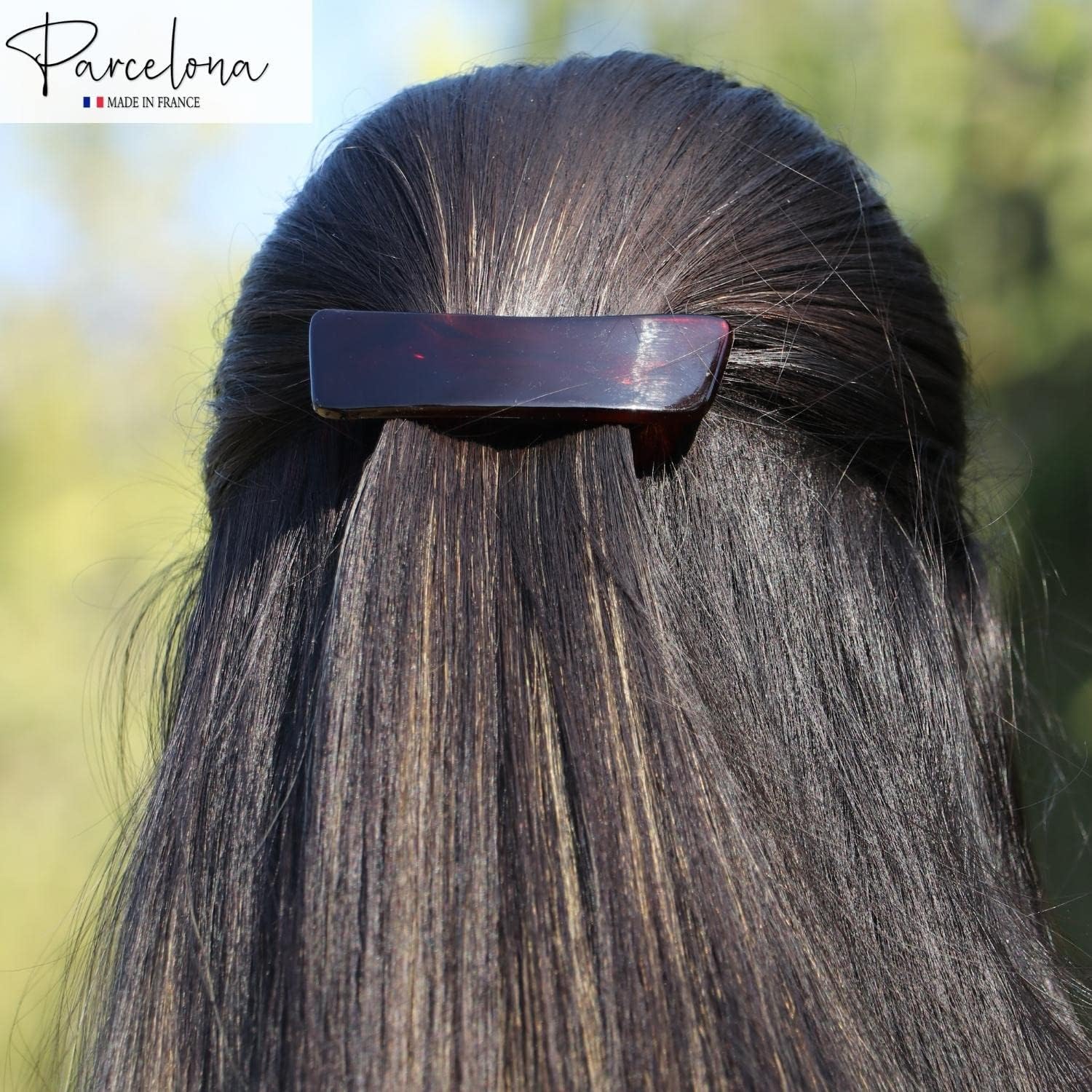 Parcelona French Curved Rectangle Tortoise Shell Brown Small 3    Celluloid Non Slip Grip Hair Barrette Clips