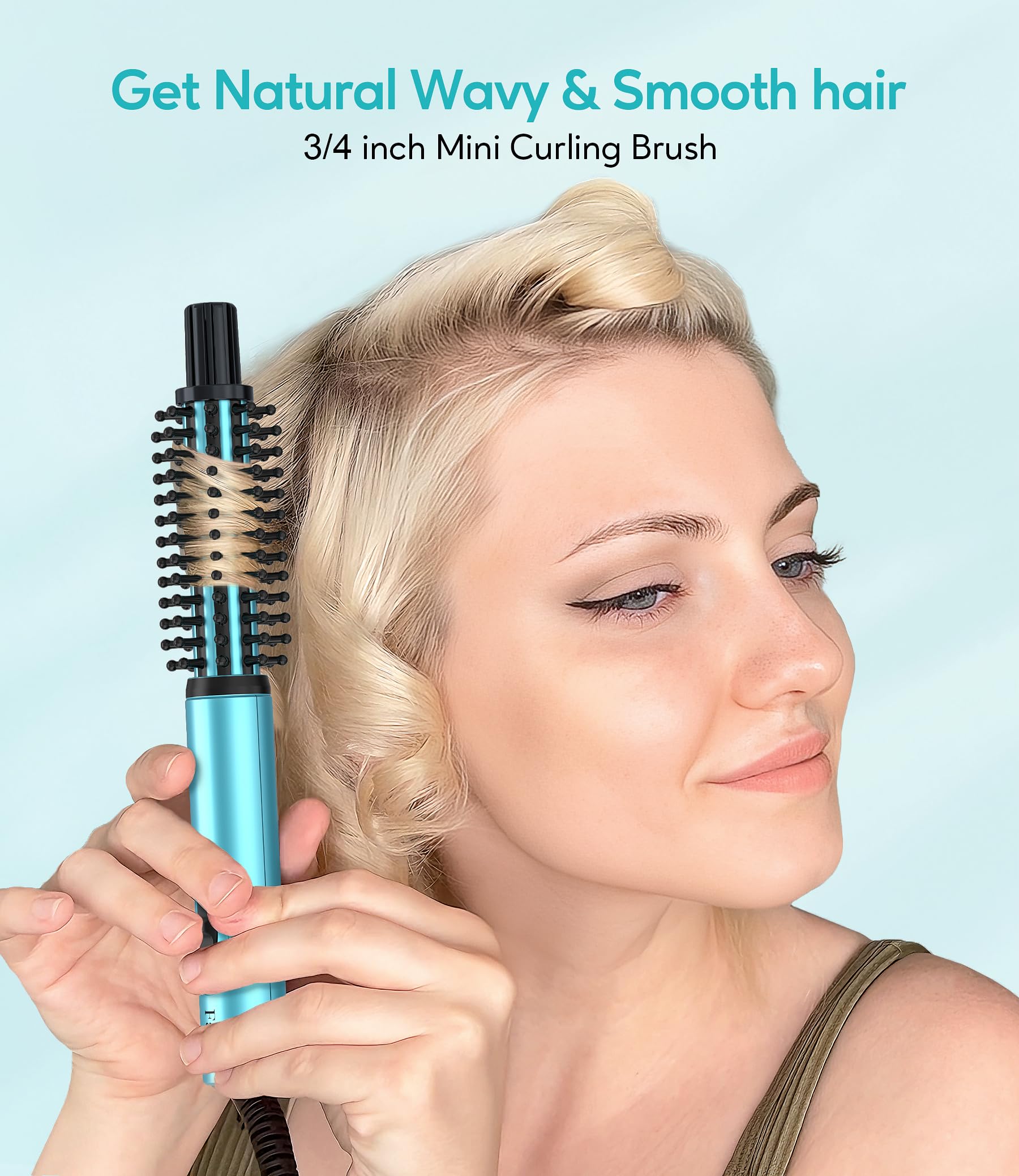 FARERY Mini Thermal Brush, Curling Iron Brush 3/4 Inch, Heated Round Brush for Volumizing and Small Curls, Travel Size Curling I