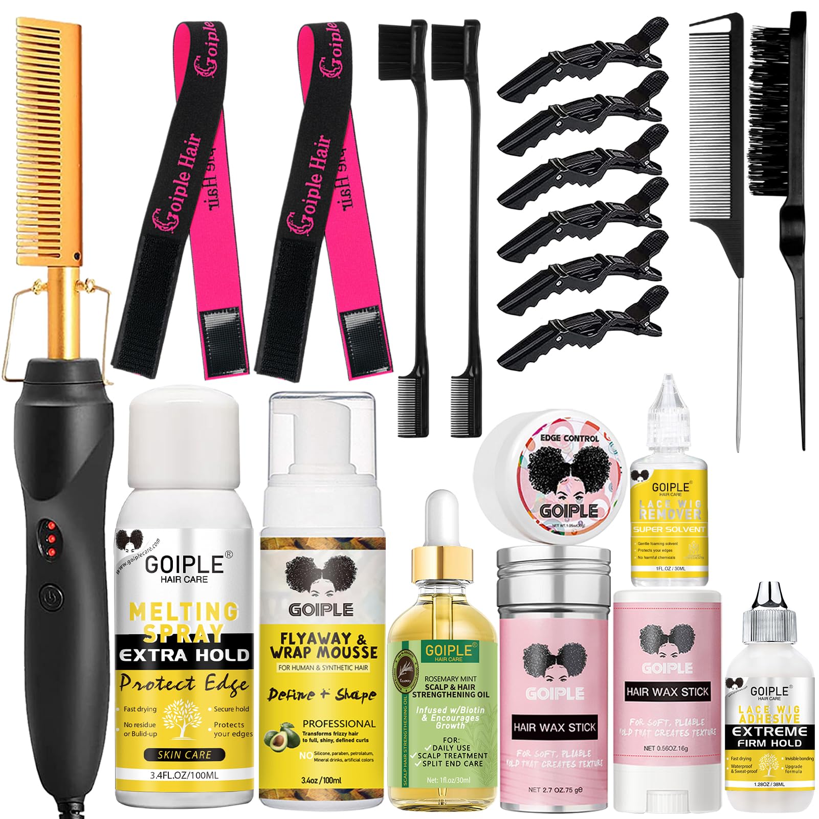 Hot Comb Hair Straightening Brush with Adjustable Settings, Fast Heating for Wigs and Black Hair, Professional Anti-Scald, Auto 