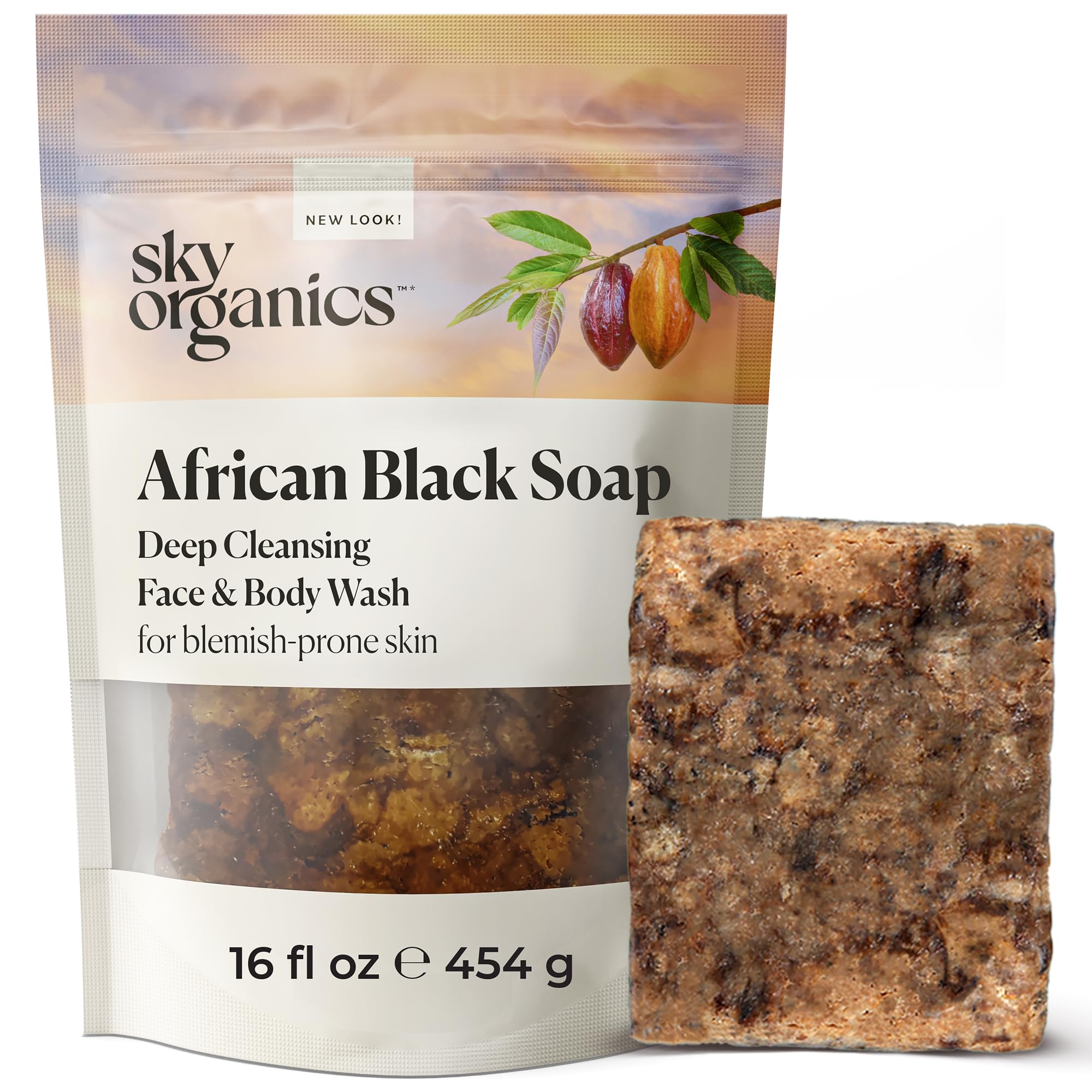 Sky Organics - African Black Soap Bar, 16 oz - Deep Cleansing Face Wash & Body Wash - Cocoa Pod Ash - Small Batch - Blemish, Oil